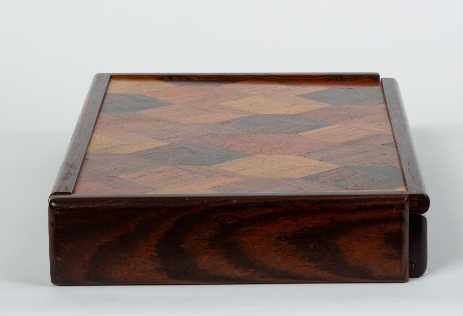 20th Century Don Shoemaker Jewelry or Trinket Box with Trompe L’oeil Inlay