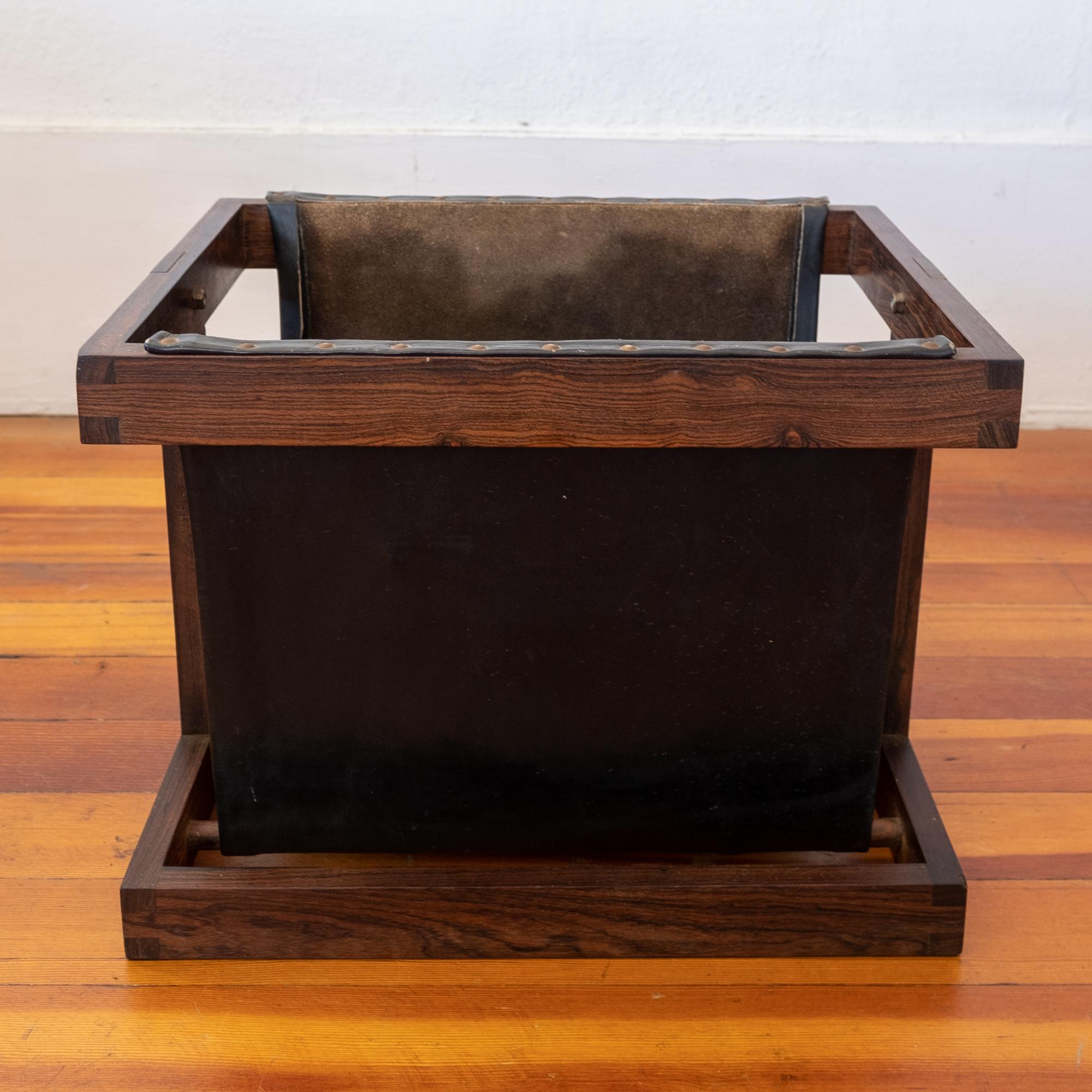 Mexican Don Shoemaker Leather and Wood Magazine Rack, 1960s