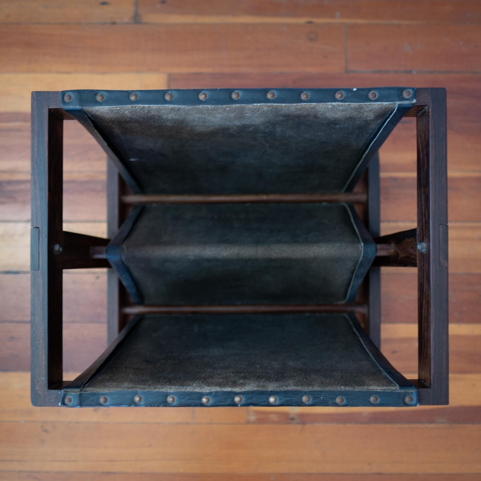Cocobolo Don Shoemaker Leather and Wood Magazine Rack, 1960s