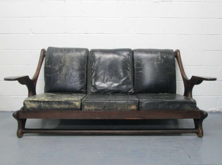 Don Shoemaker leather and rosewood sofa.