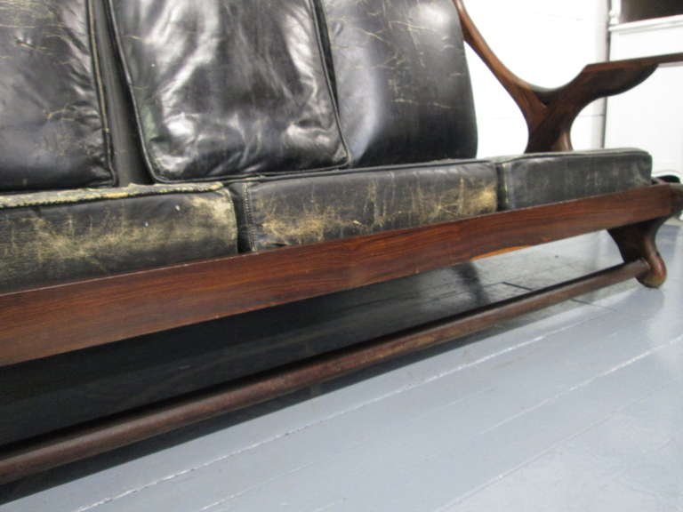 Late 20th Century Don Shoemaker Leather Rosewood Sofa For Sale