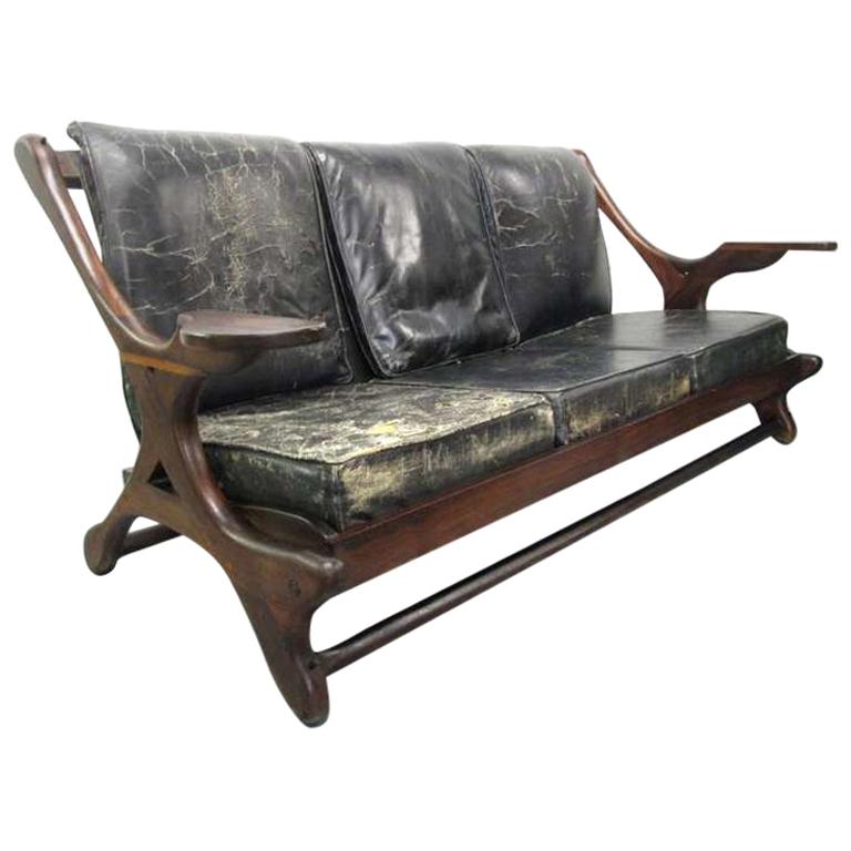 Don Shoemaker Leather Rosewood Sofa For Sale