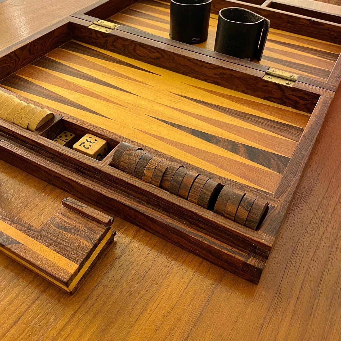 Marquetry Don Shoemaker Mexican Modern Rosewood Backgammon Set, circa 1960s