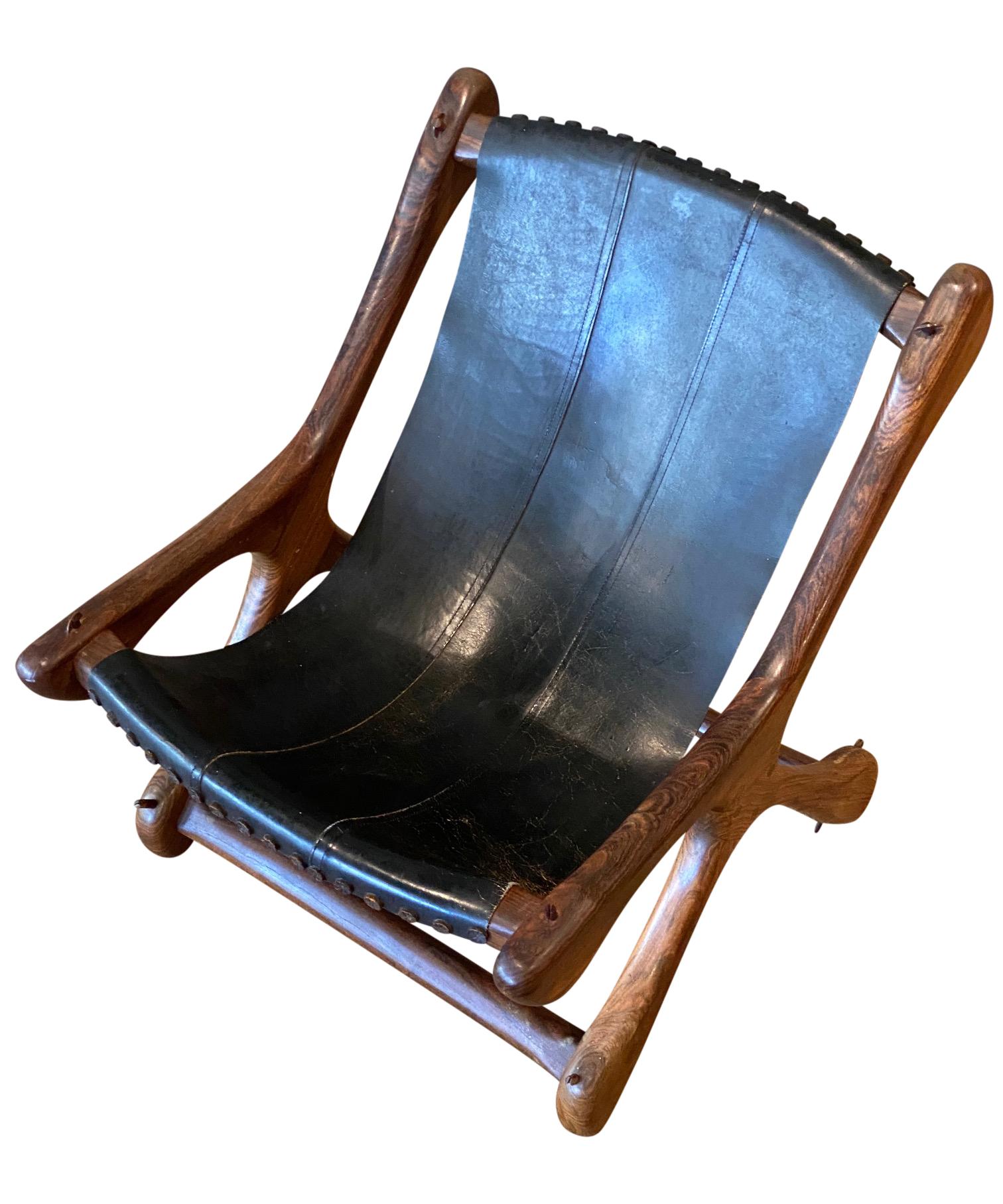 Don S. Shoemaker rosewood and leather for Señal Furniture sling design chair, Mexico circa 1960s,.