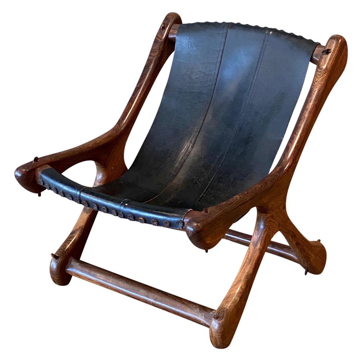 Don Shoemaker Mexican Sling Chair for Señal, Rosewood and Leather Midcentury