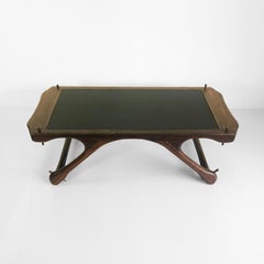 Don Shoemaker table basse moderne mi-siècle avec plateau en cuir