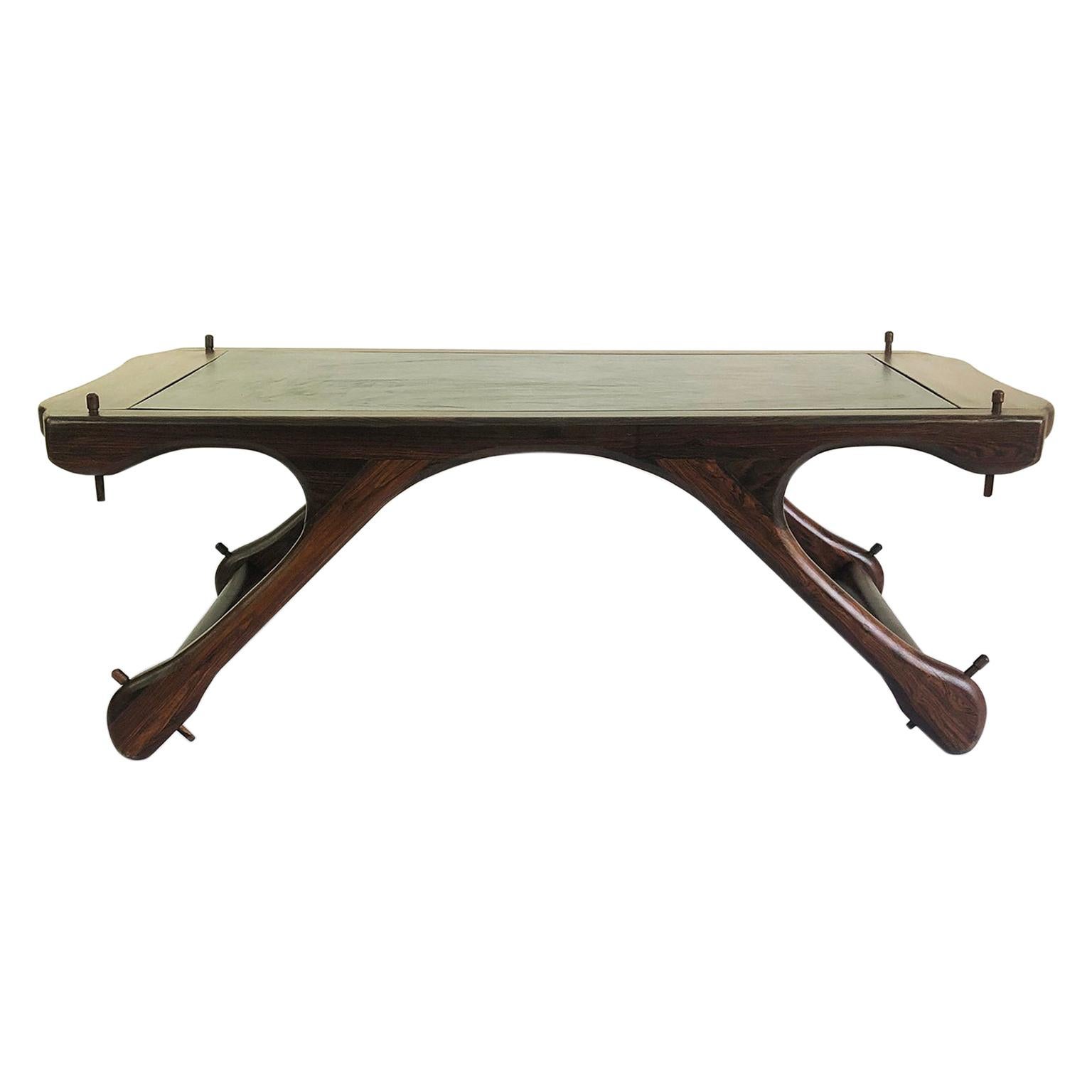 Don Shoemaker table basse moderne mi-siècle avec plateau en cuir