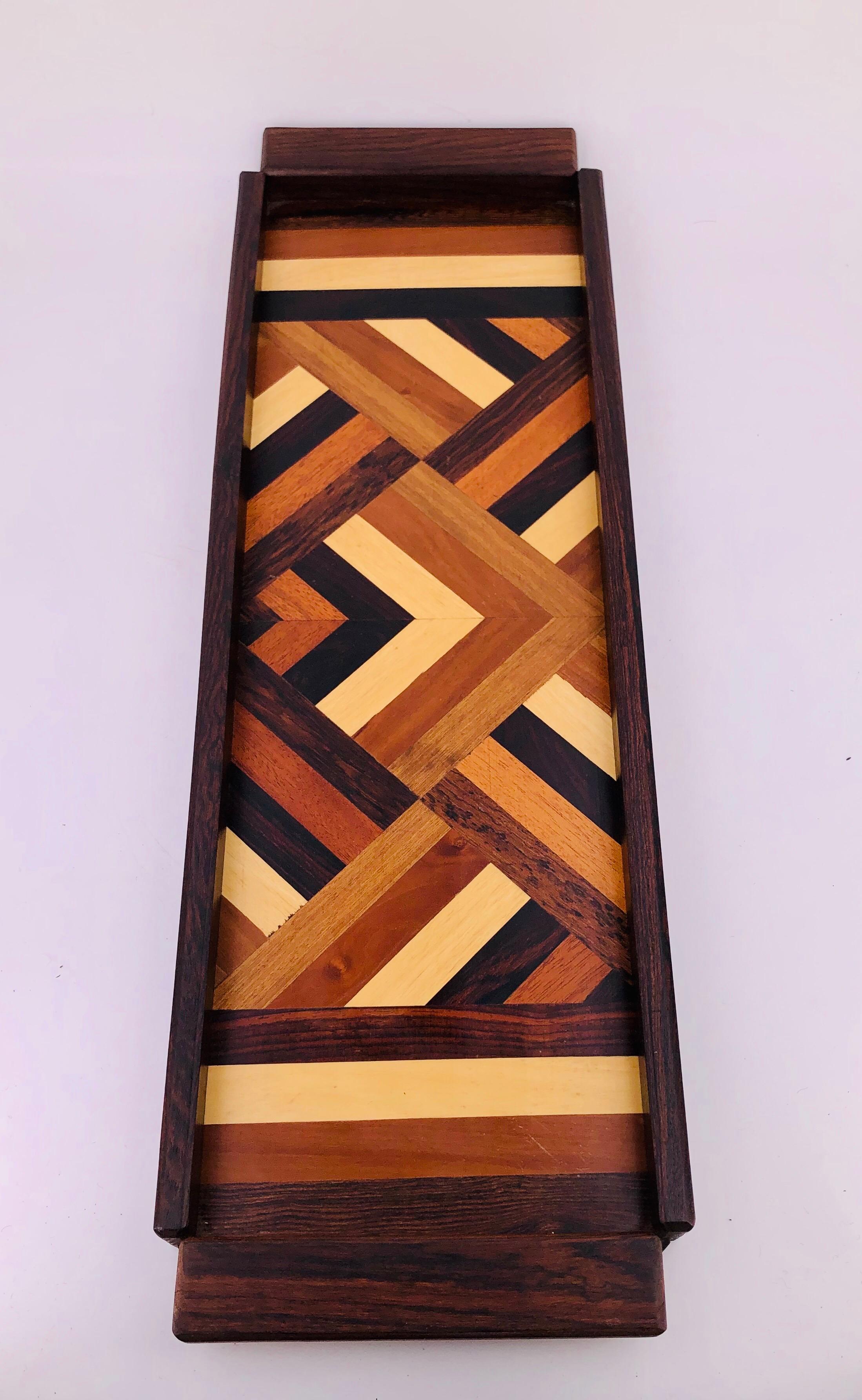 Don Shoemaker Mixed Exotic Wood Tray Vessel, 1970 In Good Condition In San Diego, CA