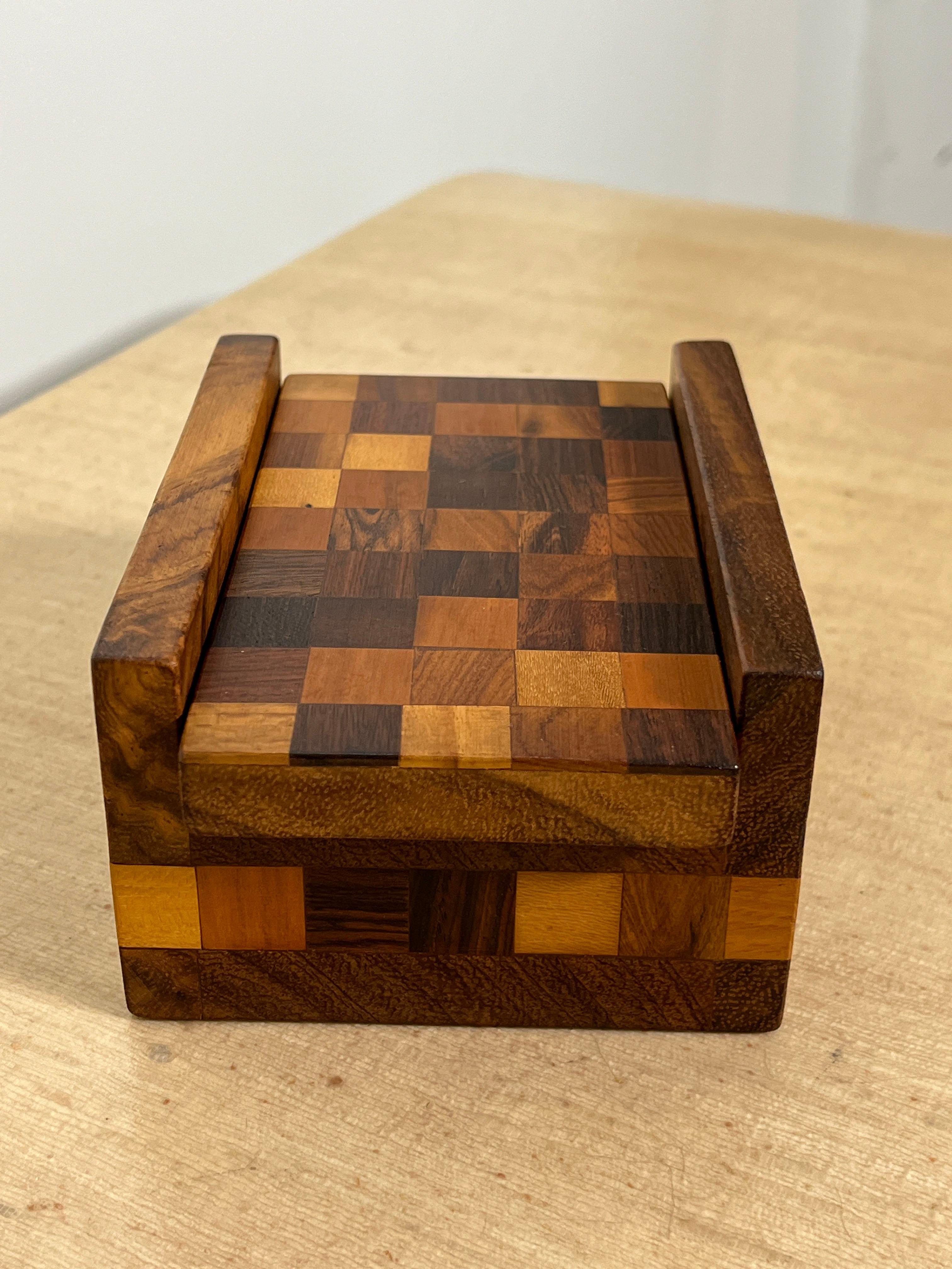 Mid-Century Modern Don Shoemaker Mixed Woods Trinket Box Circa 1960s For Sale