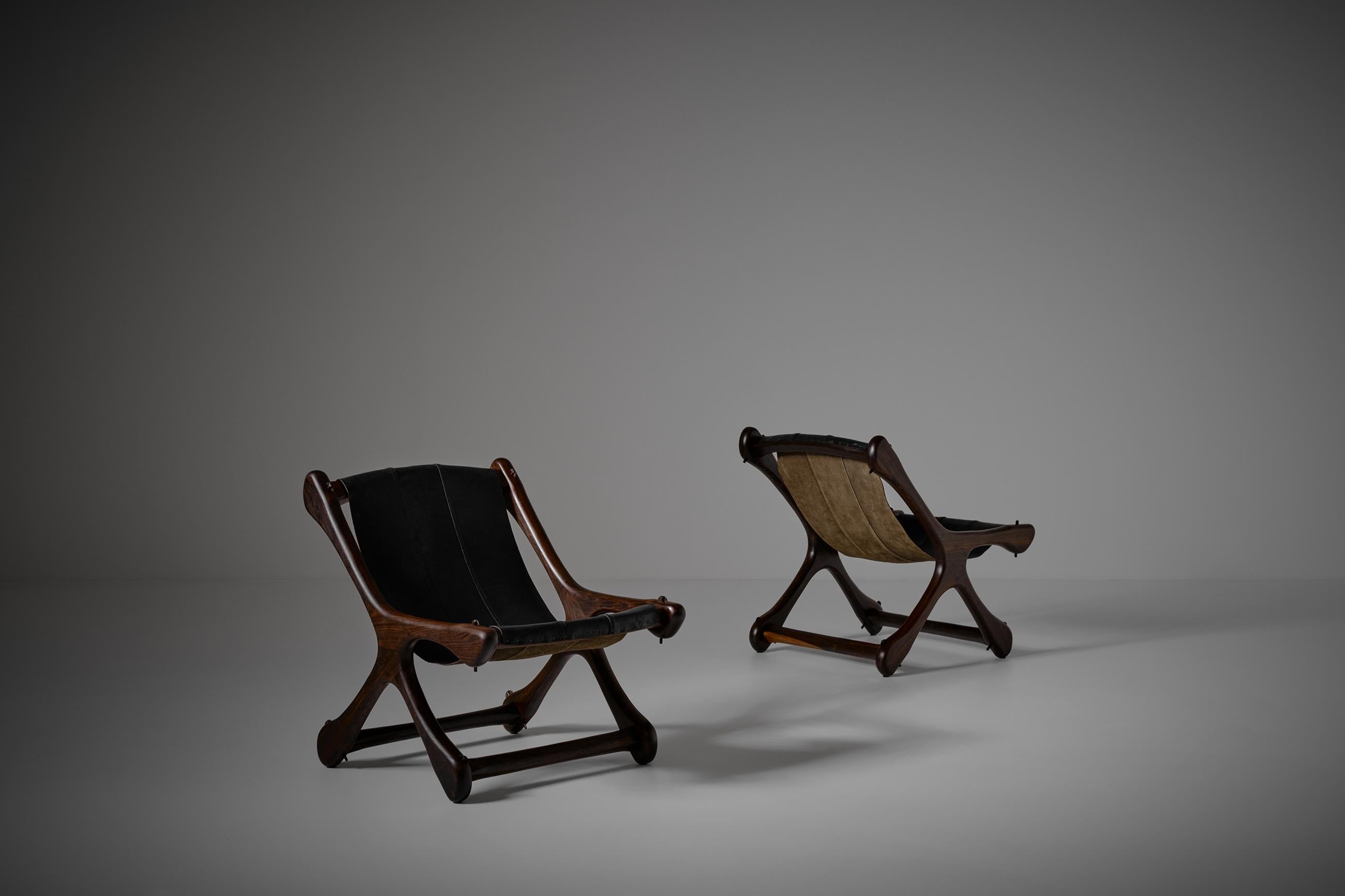 Mid-Century Modern Don Shoemaker Chaises repose-pieds en bois de rose et cuir, Mexique, années 1950 en vente