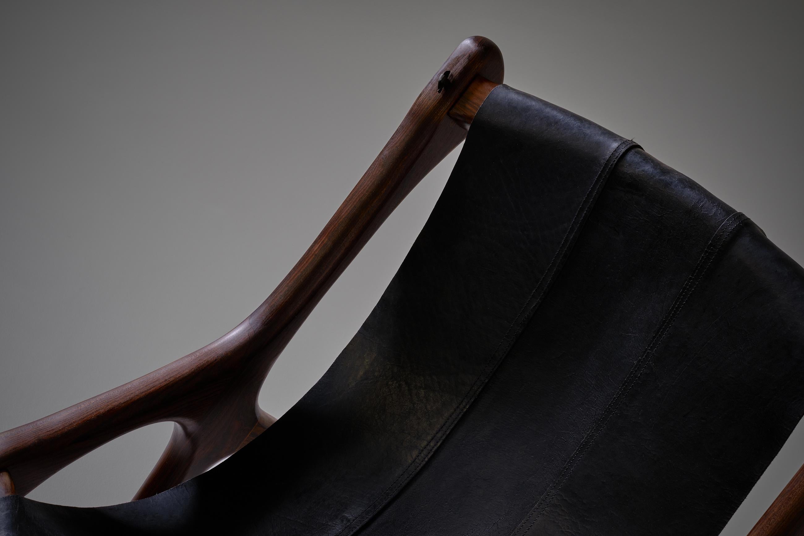 Sloucher-Stühle aus Palisanderholz und Leder von Shoemaker, Mexiko 1950er Jahre (Mexikanisch) im Angebot