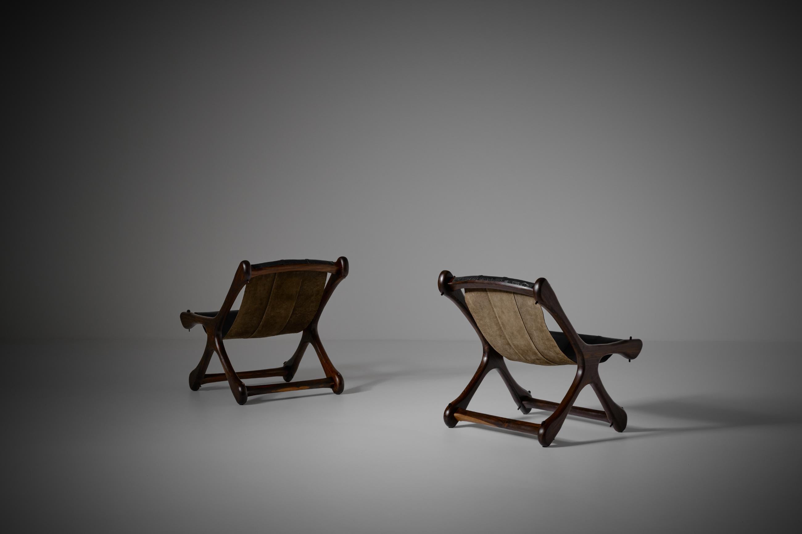 Don Shoemaker Rosewood and Leather ‘Sloucher’ Chairs, Mexico 1950s For Sale 1