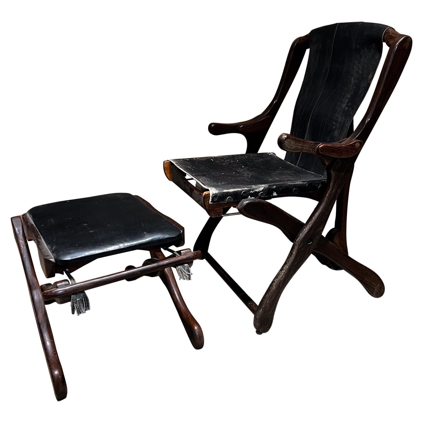 1950er Jahre Don Shoemaker Scheren-Sling Chair & Hocker im Scherenstil Mexiko