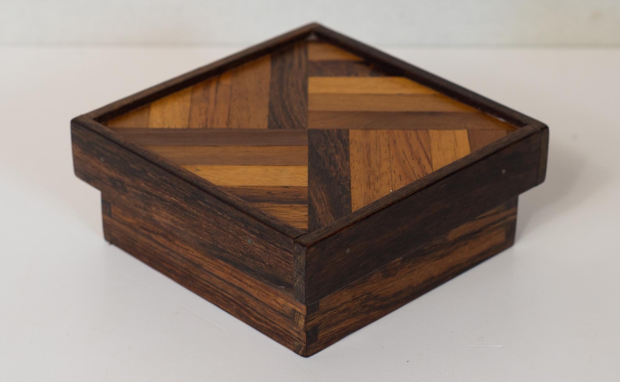 Mid-Century Modern Don Shoemaker - Senal Exotic Mixed Hardwoods Rosewood Trinket Box Made in Mexico For Sale