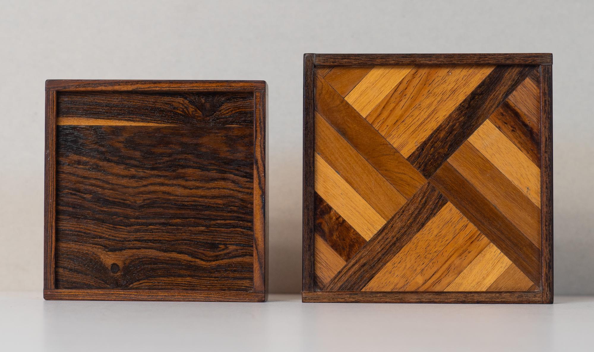 Don Shoemaker - Senal Exotic Mixed Hardwoods Rosewood Trinket Box Made in Mexico In Good Condition For Sale In Philadelphia, PA