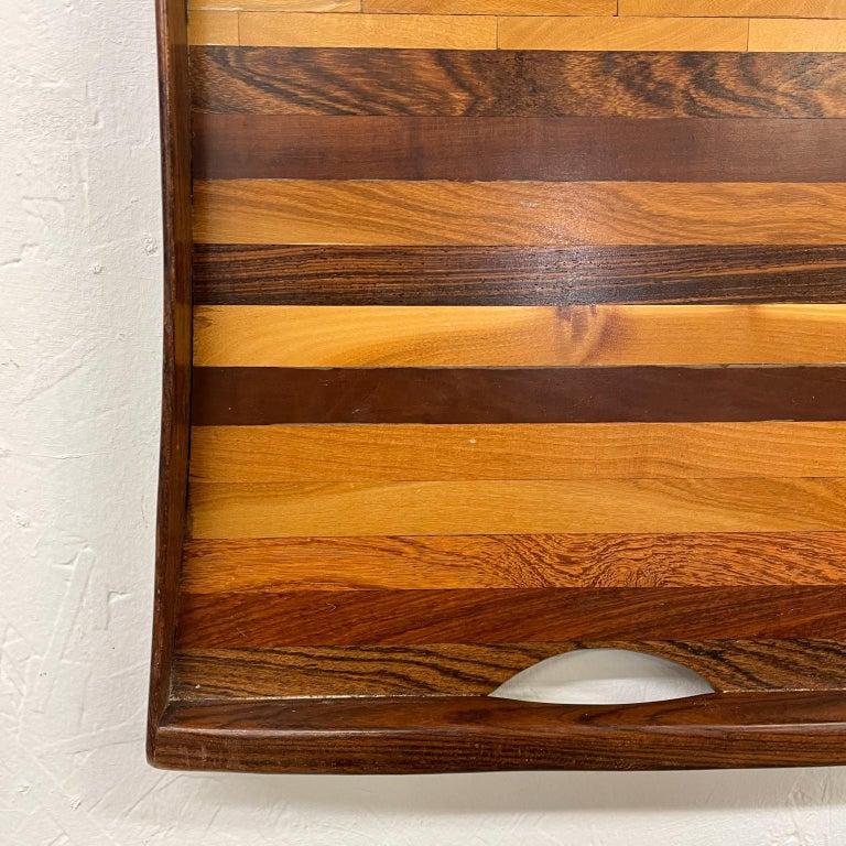 1970s Don Shoemaker Service Tray Exotic Wood Stripe for Señal Mexico In Good Condition For Sale In Chula Vista, CA