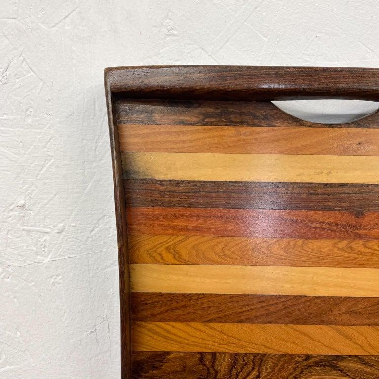 Rosewood 1970s Don Shoemaker Service Tray Exotic Wood Stripe for Señal Mexico For Sale