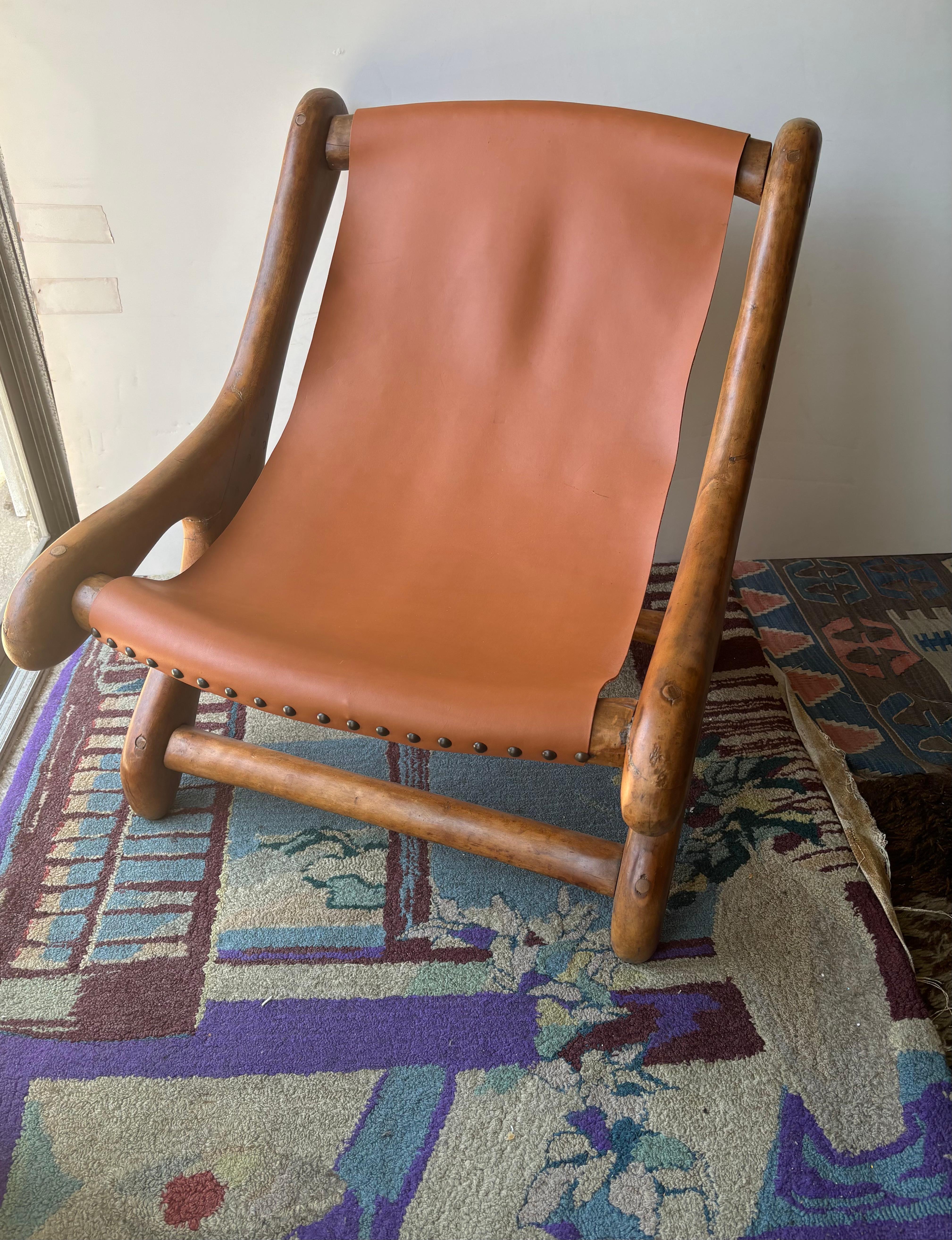 Hand-Crafted Don Shoemaker sling leather lounge chair .