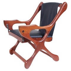 Don Shoemaker: Stuhl „Sling Swinger“ aus Bocote und schwarzem Leder, Don Shoemaker  Mexiko C. 1970