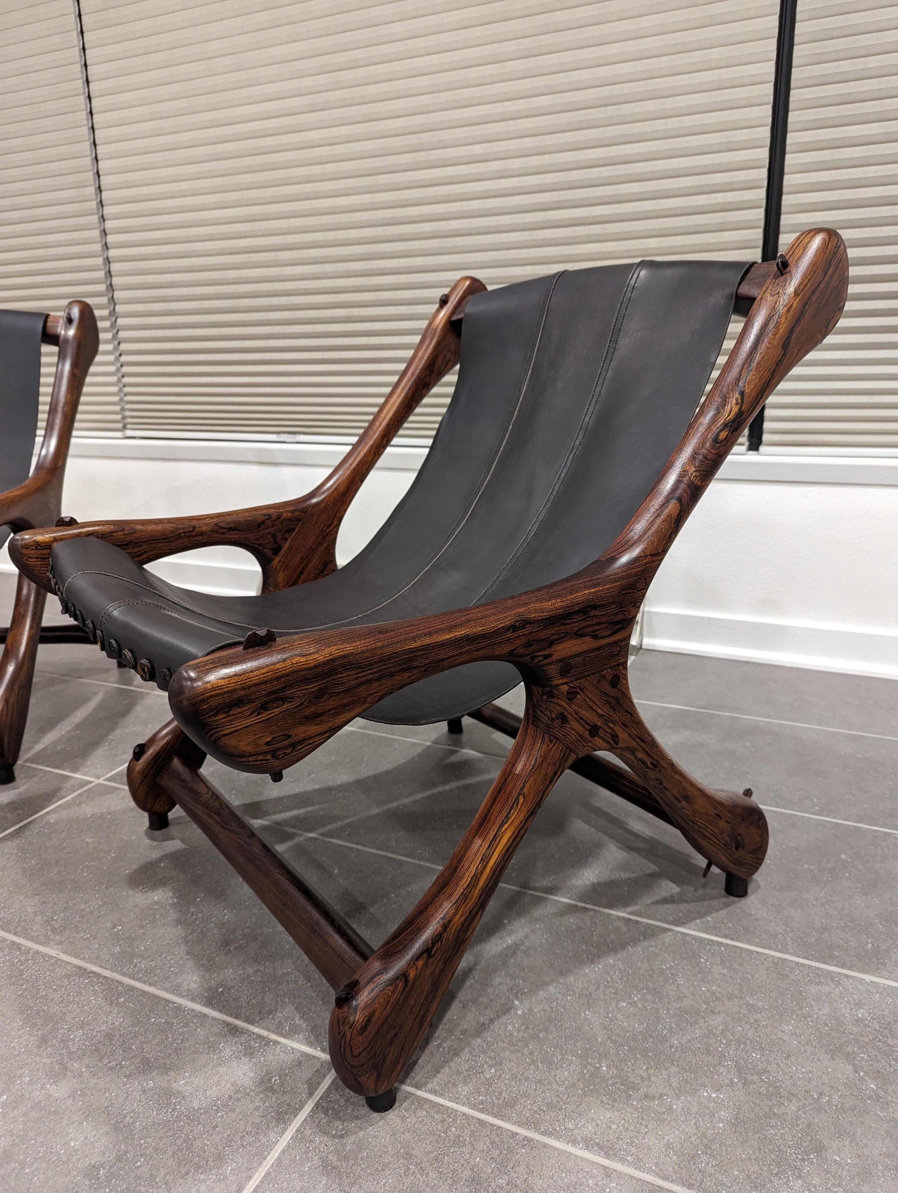 Don Shoemaker Sloucher Rosewood & Leather Sling Chairs for Señal, S.A., 1960s For Sale 4