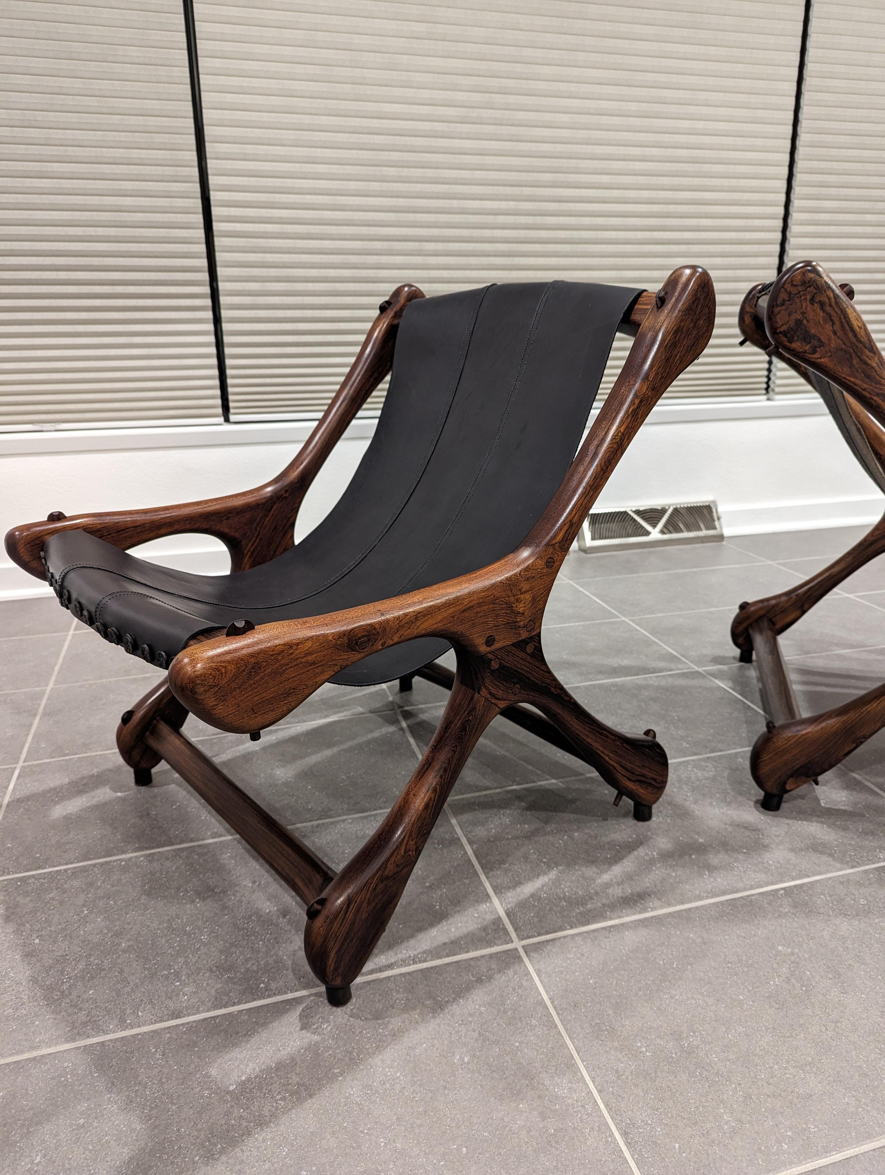 Don Shoemaker Sloucher Rosewood & Leather Sling Chairs for Señal, S.A., 1960s For Sale 7