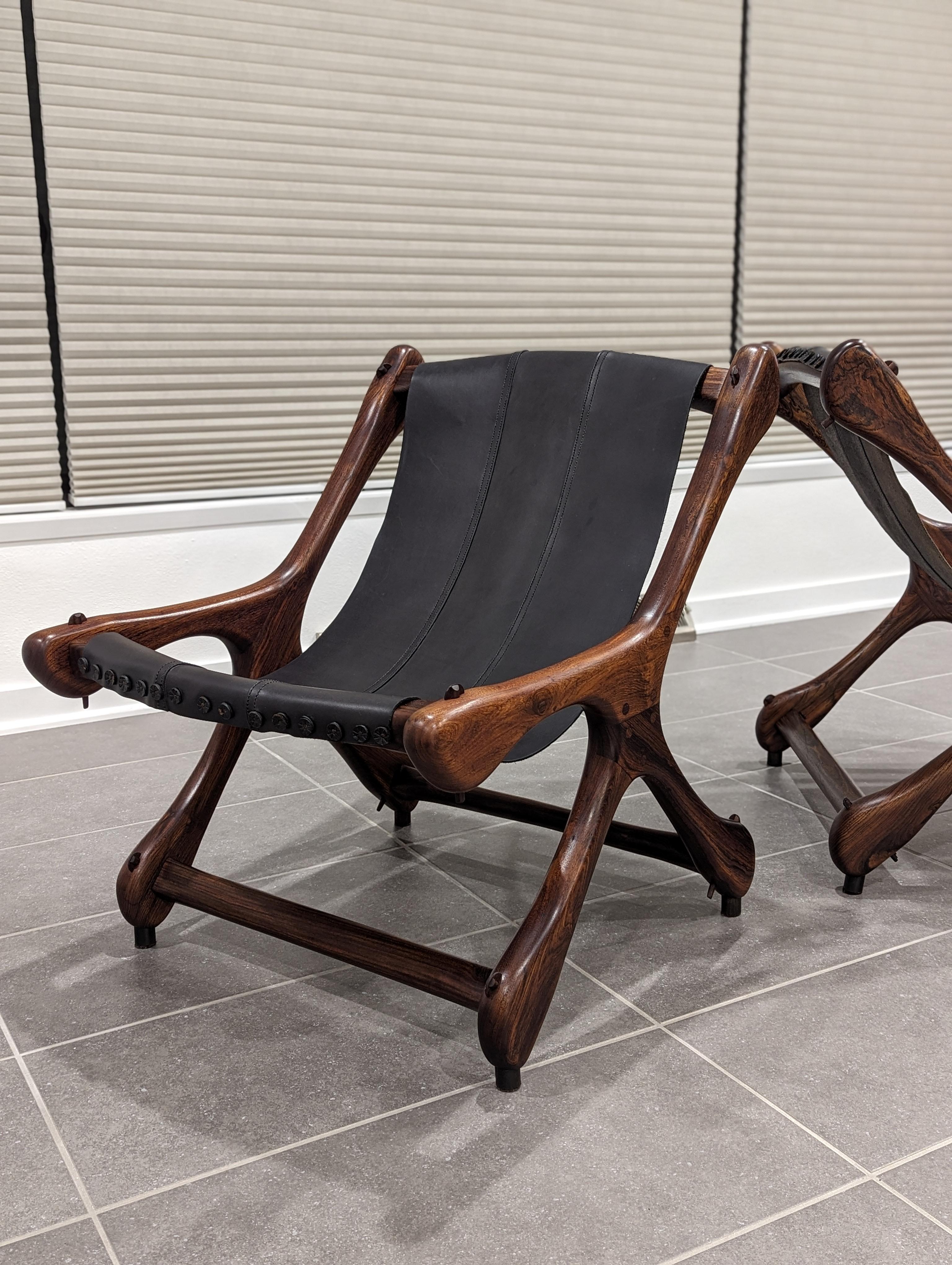 Don Shoemaker Sloucher Rosewood & Leather Sling Chairs for Señal, S.A., 1960s For Sale 8