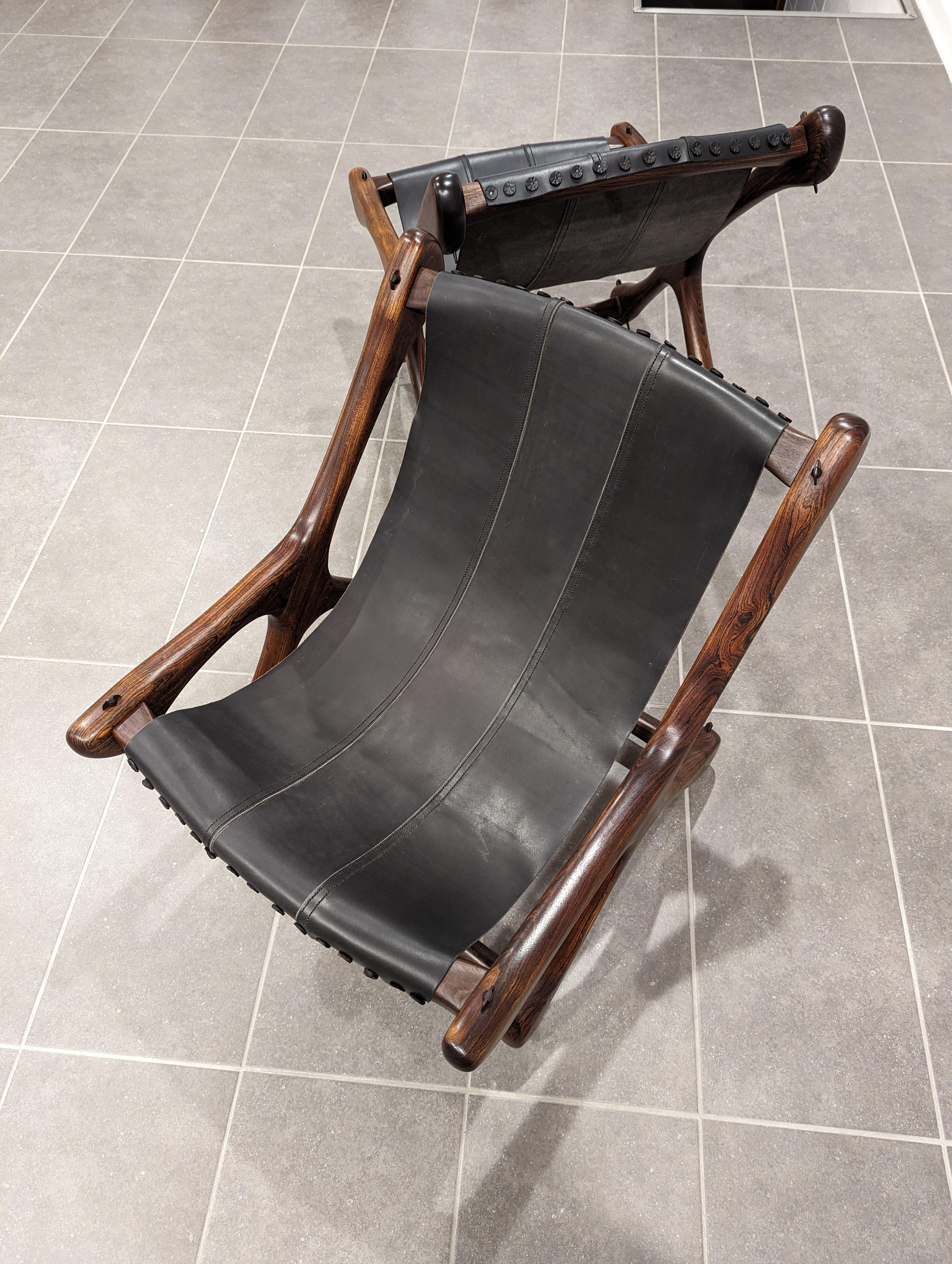 Don Shoemaker Sloucher Rosewood & Leather Sling Chairs for Señal, S.A., 1960s For Sale 9