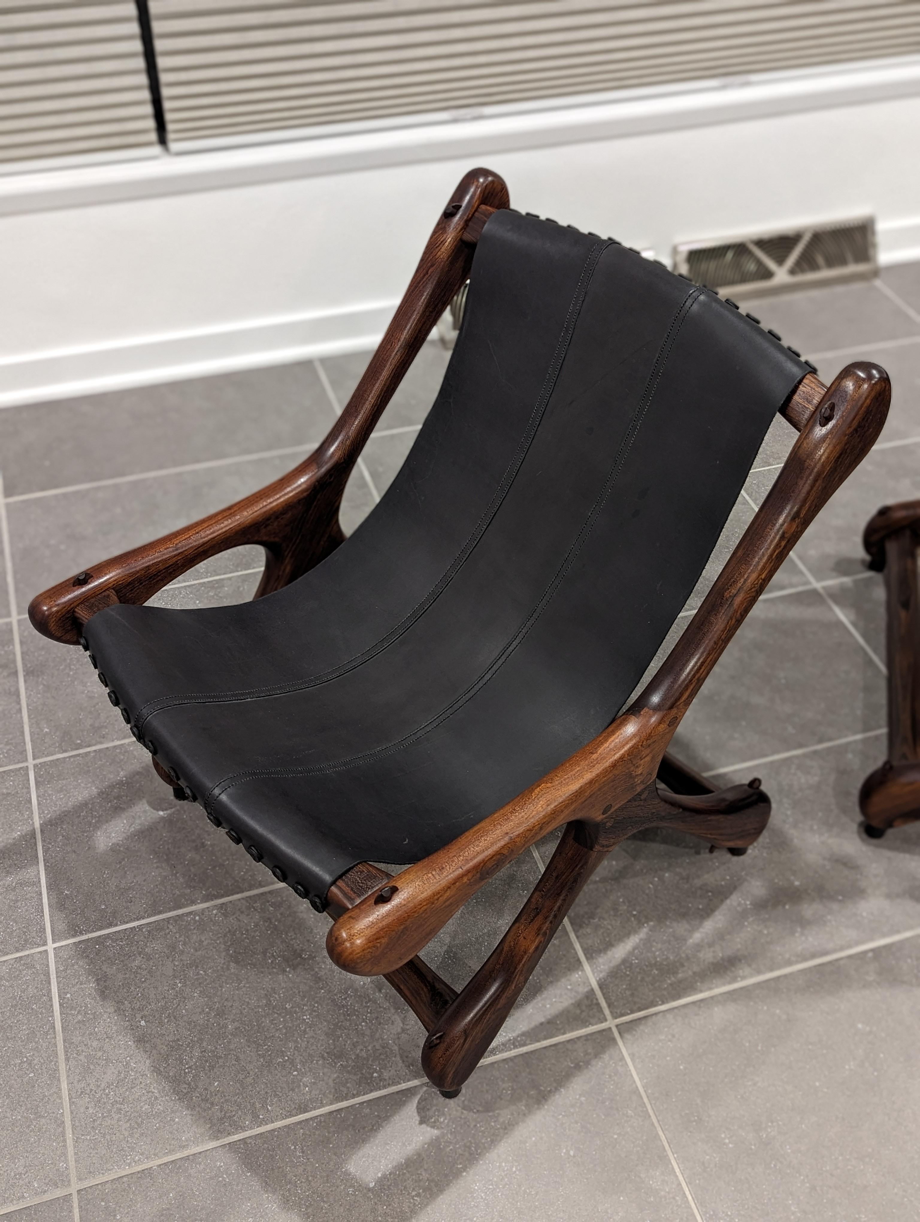 Don Shoemaker Sloucher Rosewood & Leather Sling Chairs for Señal, S.A., 1960s For Sale 10