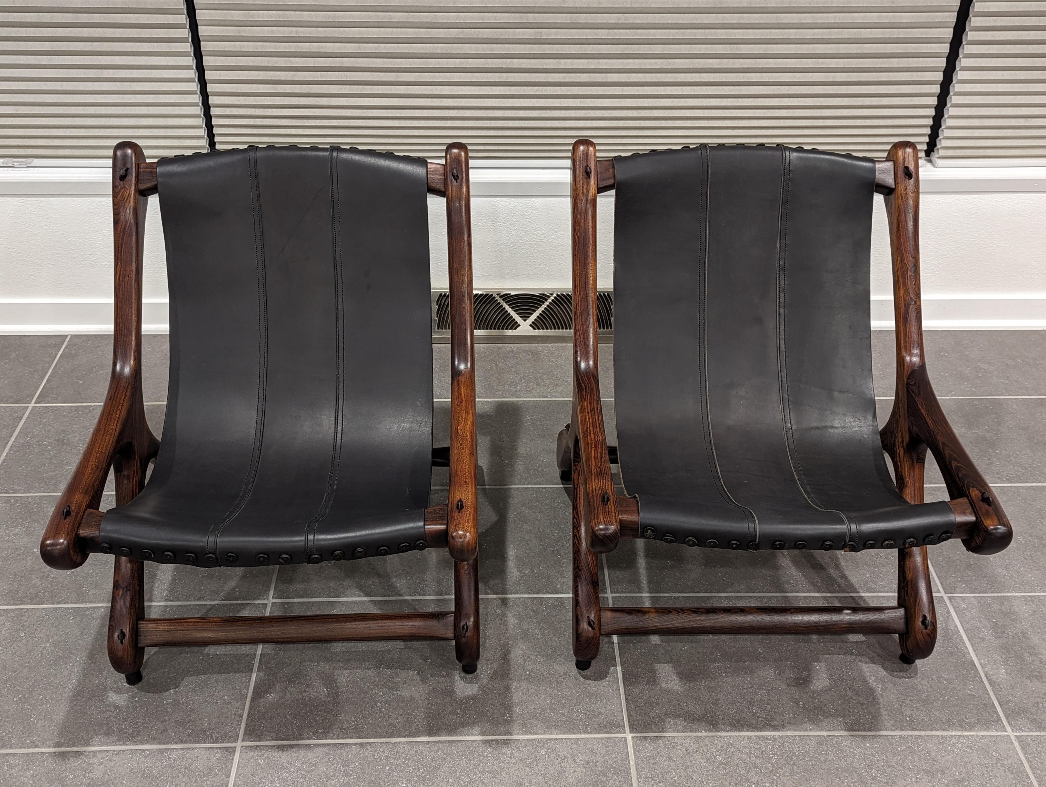 Don Shoemaker Sloucher Rosewood & Leather Sling Chairs for Señal, S.A., 1960s For Sale 11