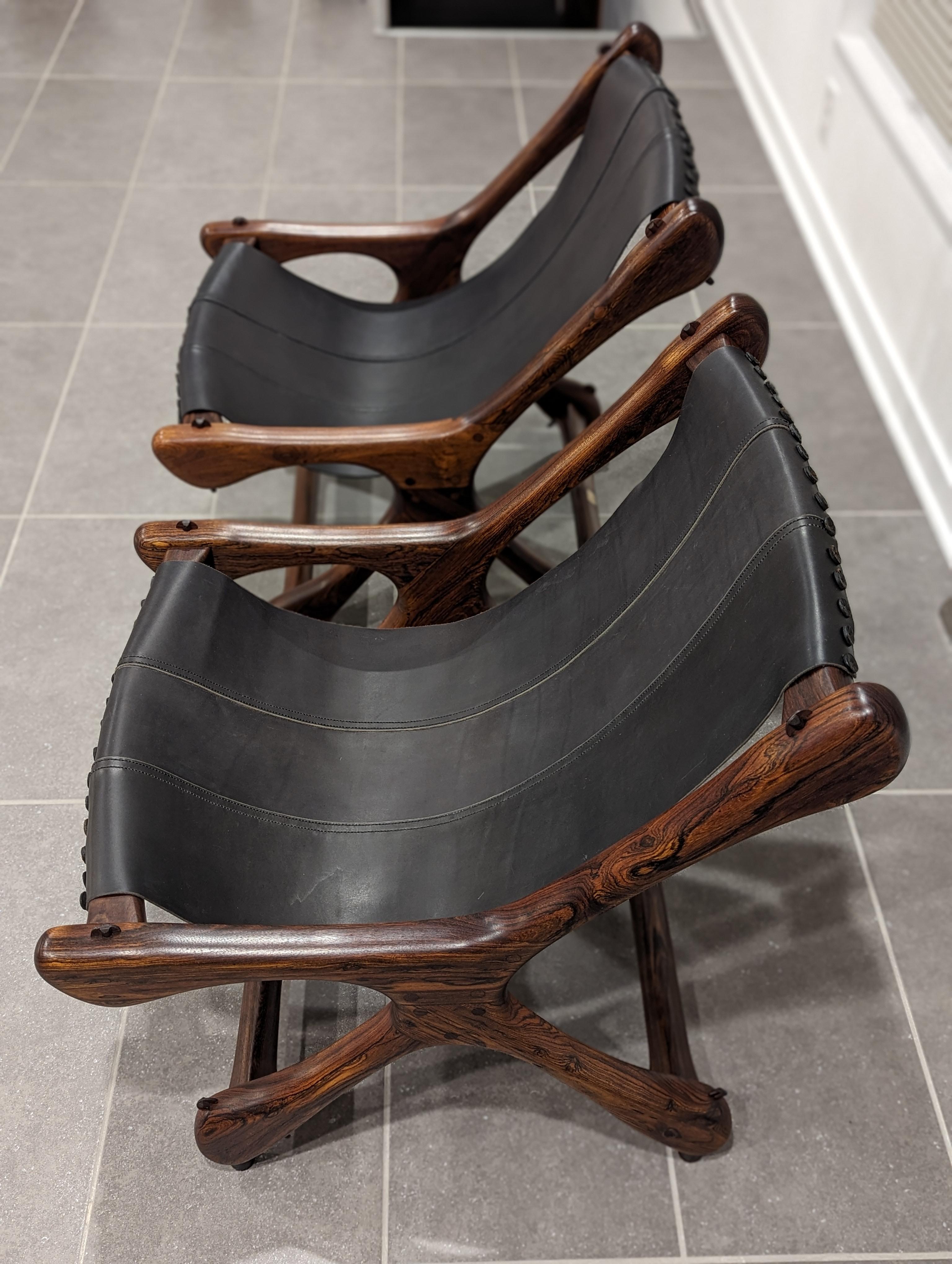 Don Shoemaker Sloucher Rosewood & Leather Sling Chairs for Señal, S.A., 1960s For Sale 12