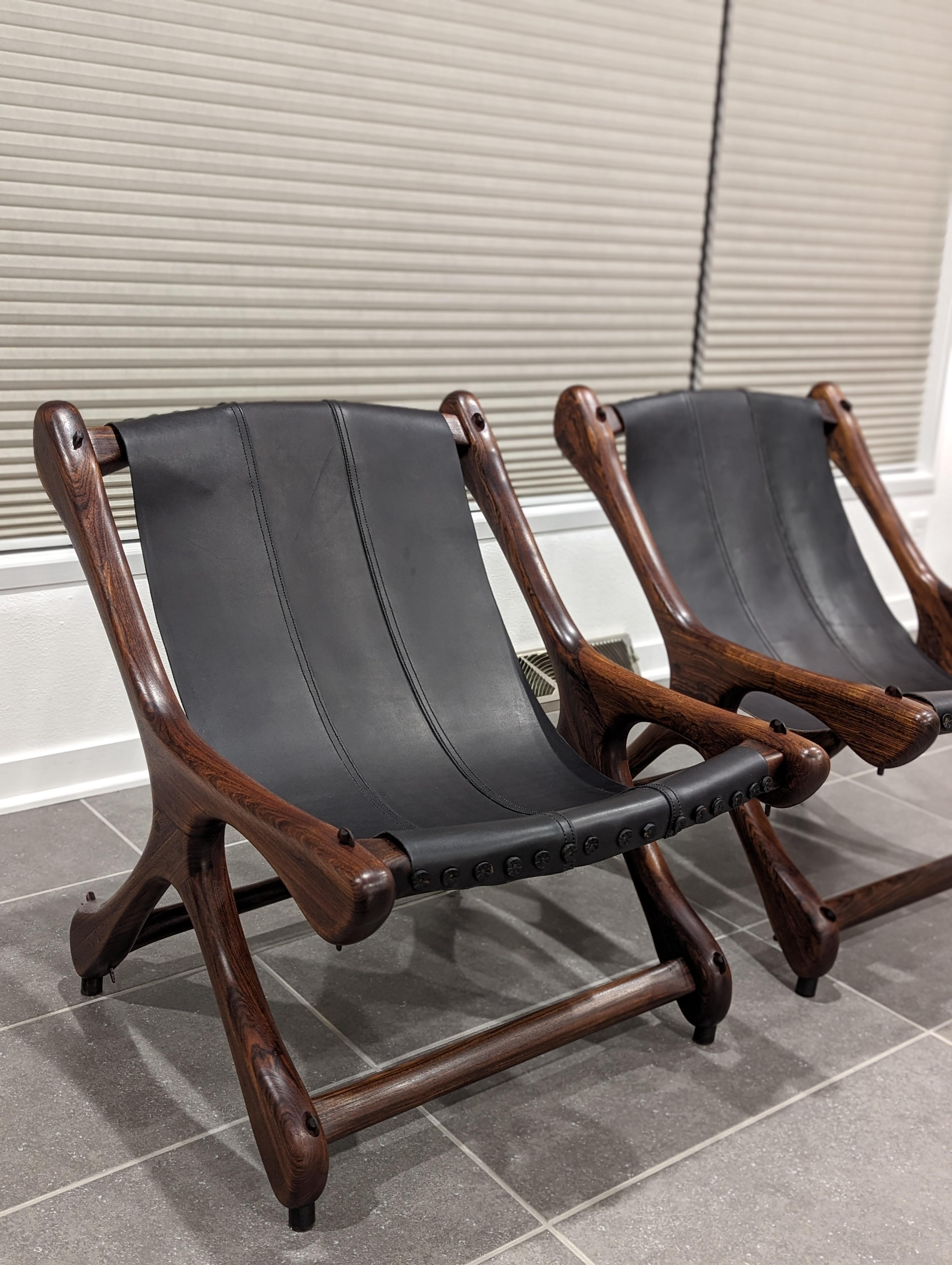 Don Shoemaker Sloucher Rosewood & Leather Sling Chairs for Señal, S.A., 1960s For Sale 13