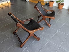 Don Shoemaker Chaises à bretelles en palissandre et cuir pour Señal, S.A., années 1960