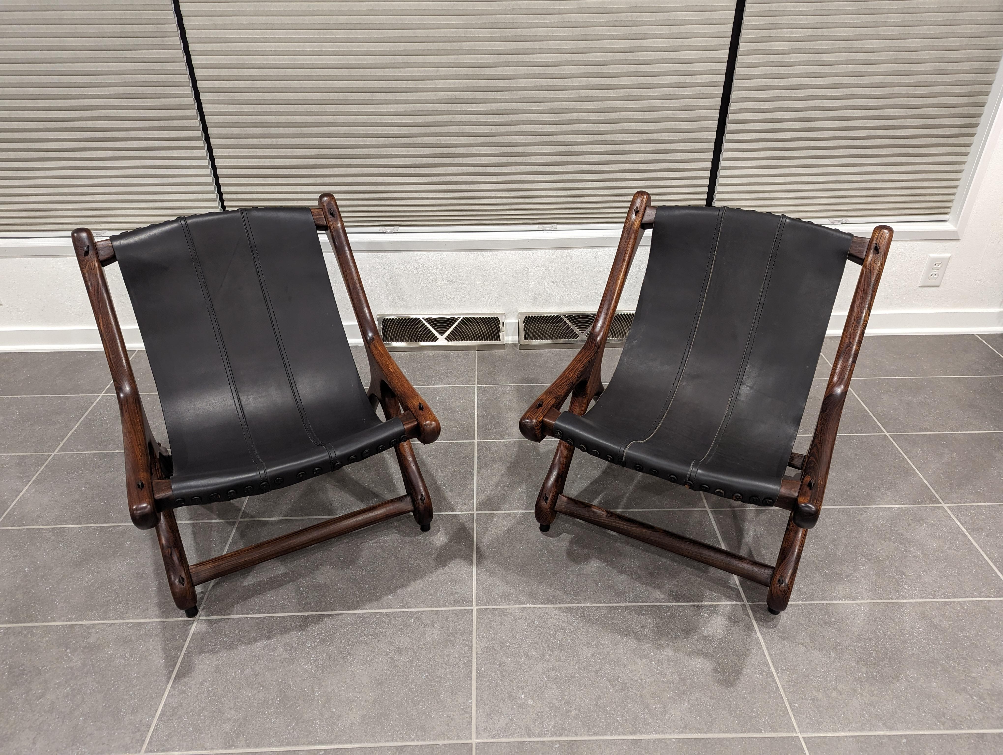 Don Shoemaker Sloucher Rosewood & Leather Sling Chairs for Señal, S.A., 1960s For Sale 3