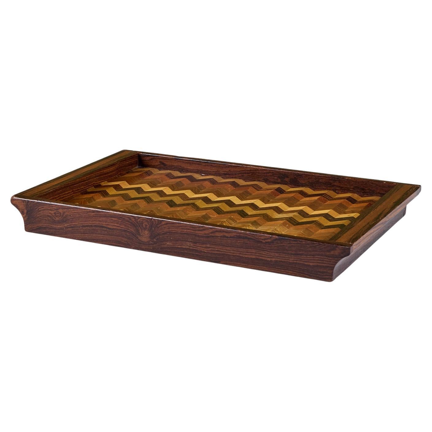 Bandeja decorativa de marquetería Chevron pequeña de Don Shoemaker para Señal