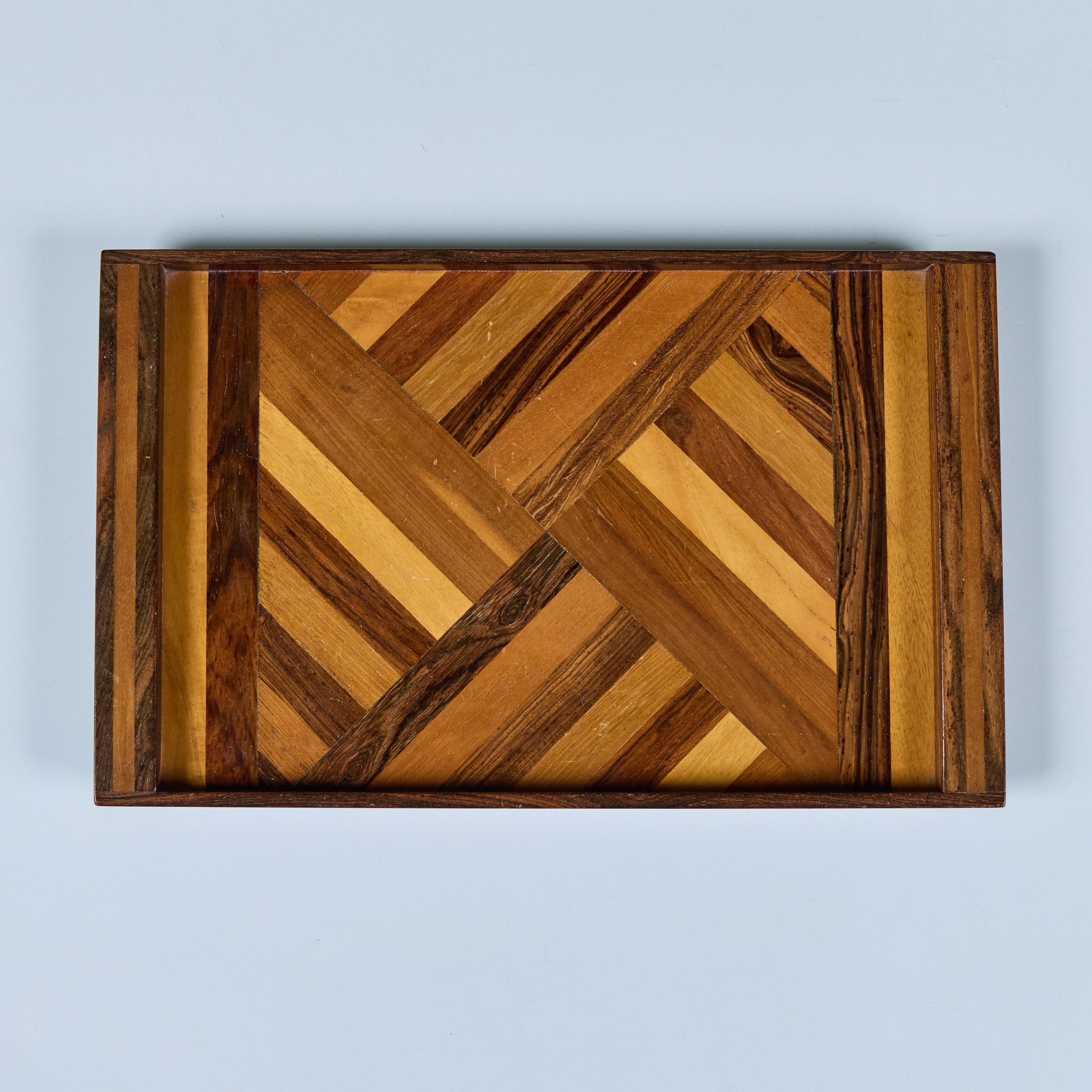 Mid-Century Modern Don Shoemaker Petit plateau décoratif en marqueterie géométrique pour Señal en vente