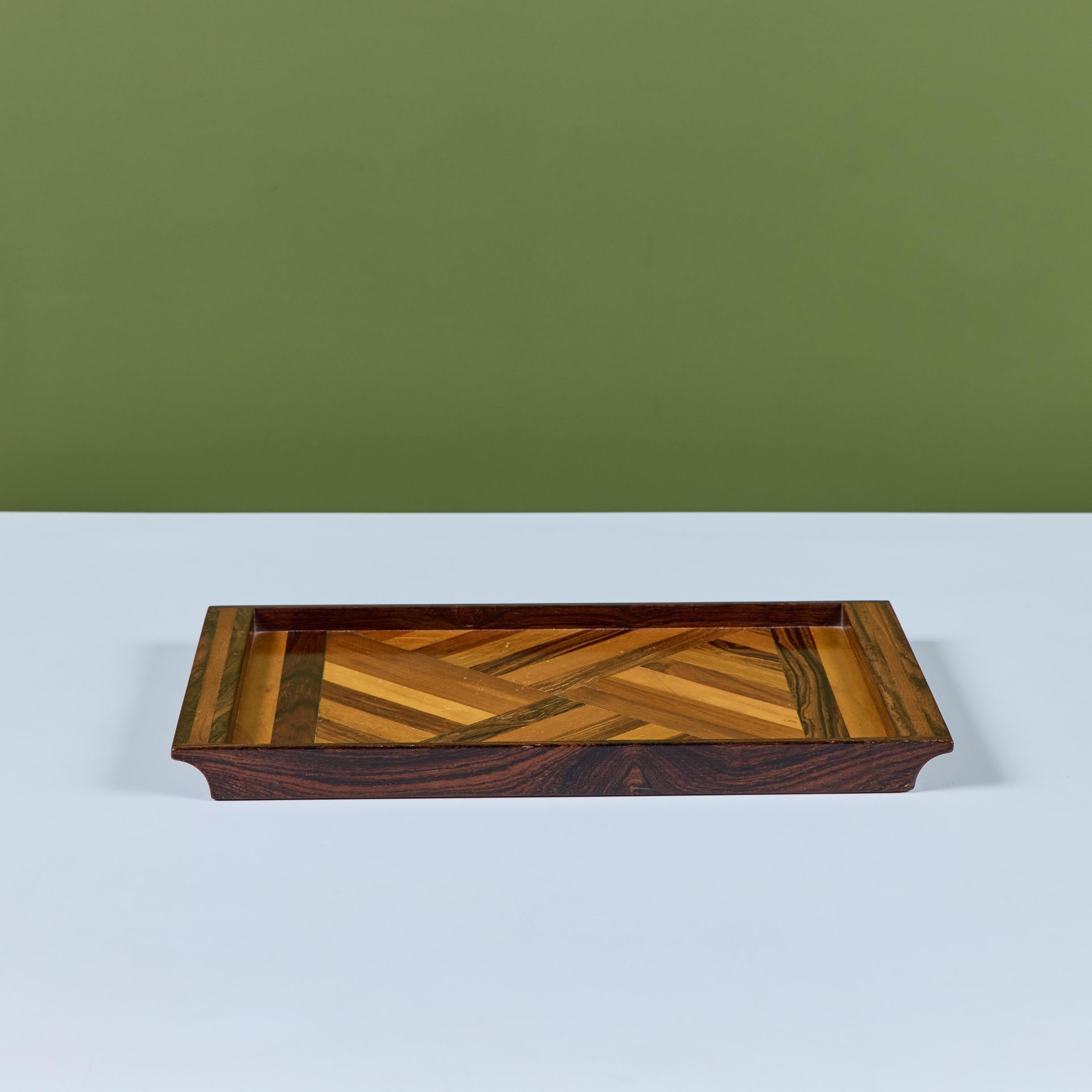 Incrusté Don Shoemaker Petit plateau décoratif en marqueterie géométrique pour Señal en vente