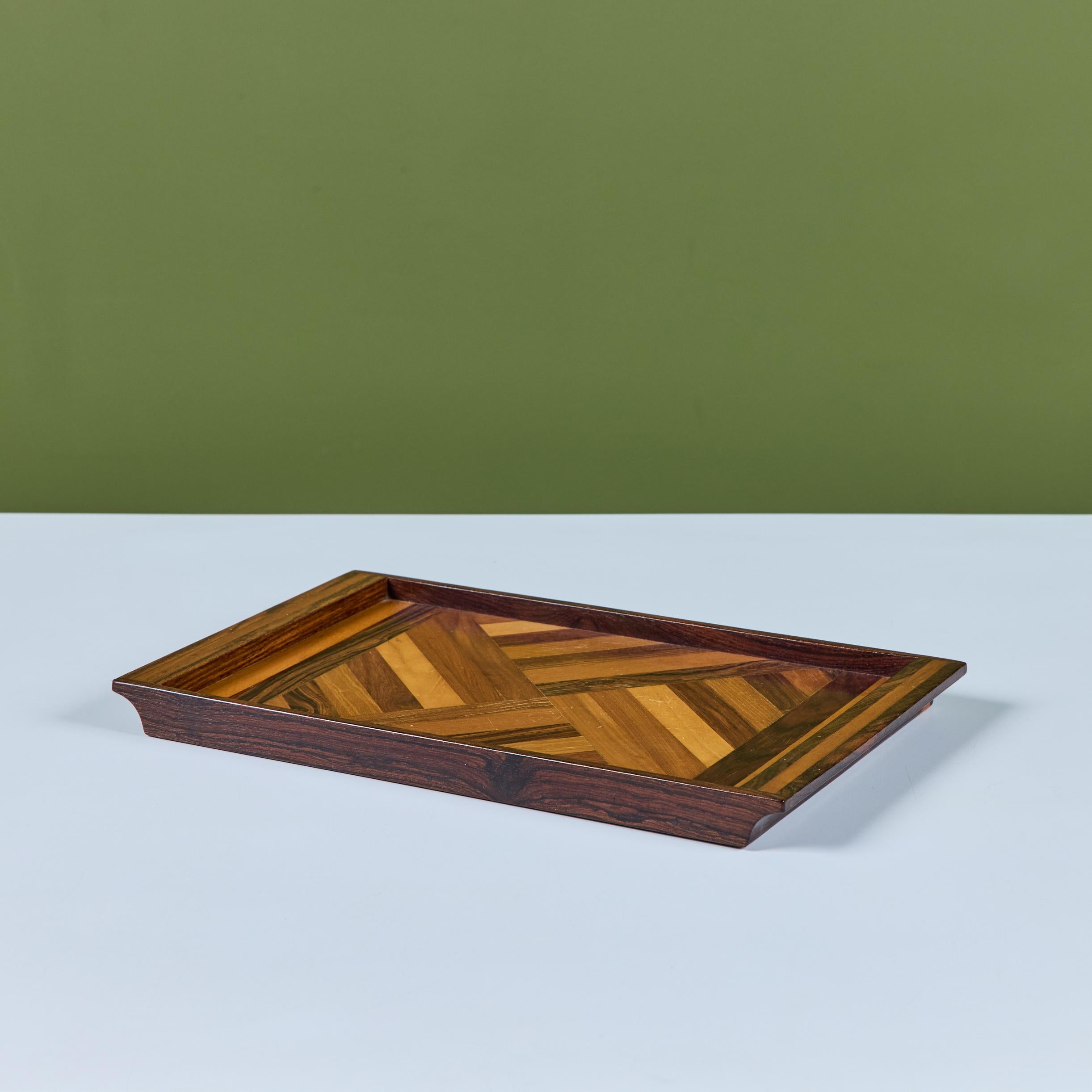 Bois de feuillus Don Shoemaker Petit plateau décoratif en marqueterie géométrique pour Señal en vente