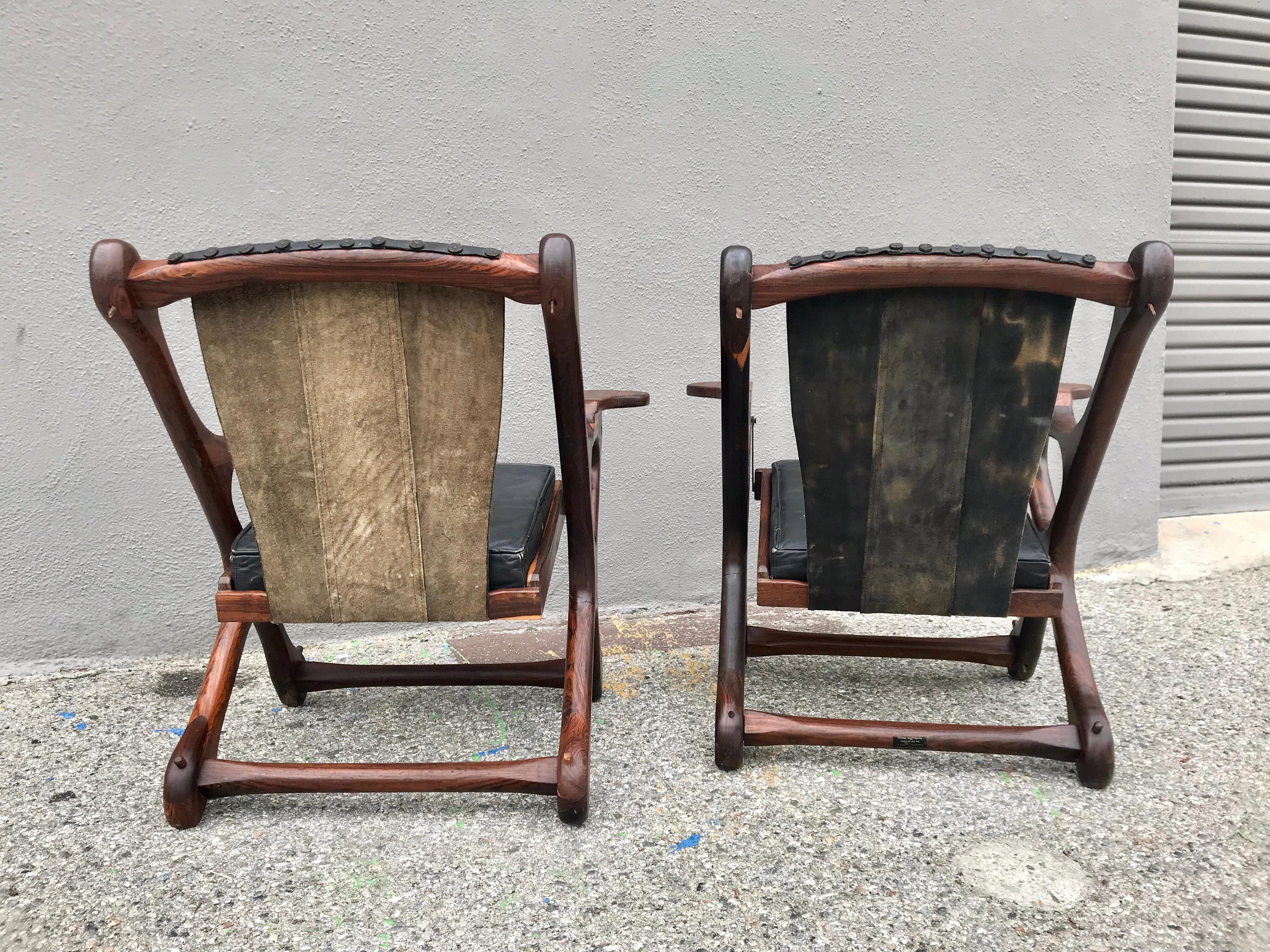 Mid-Century Modern Don Shoemaker Leather and Wood 'Swing' Chairs, 20th Century