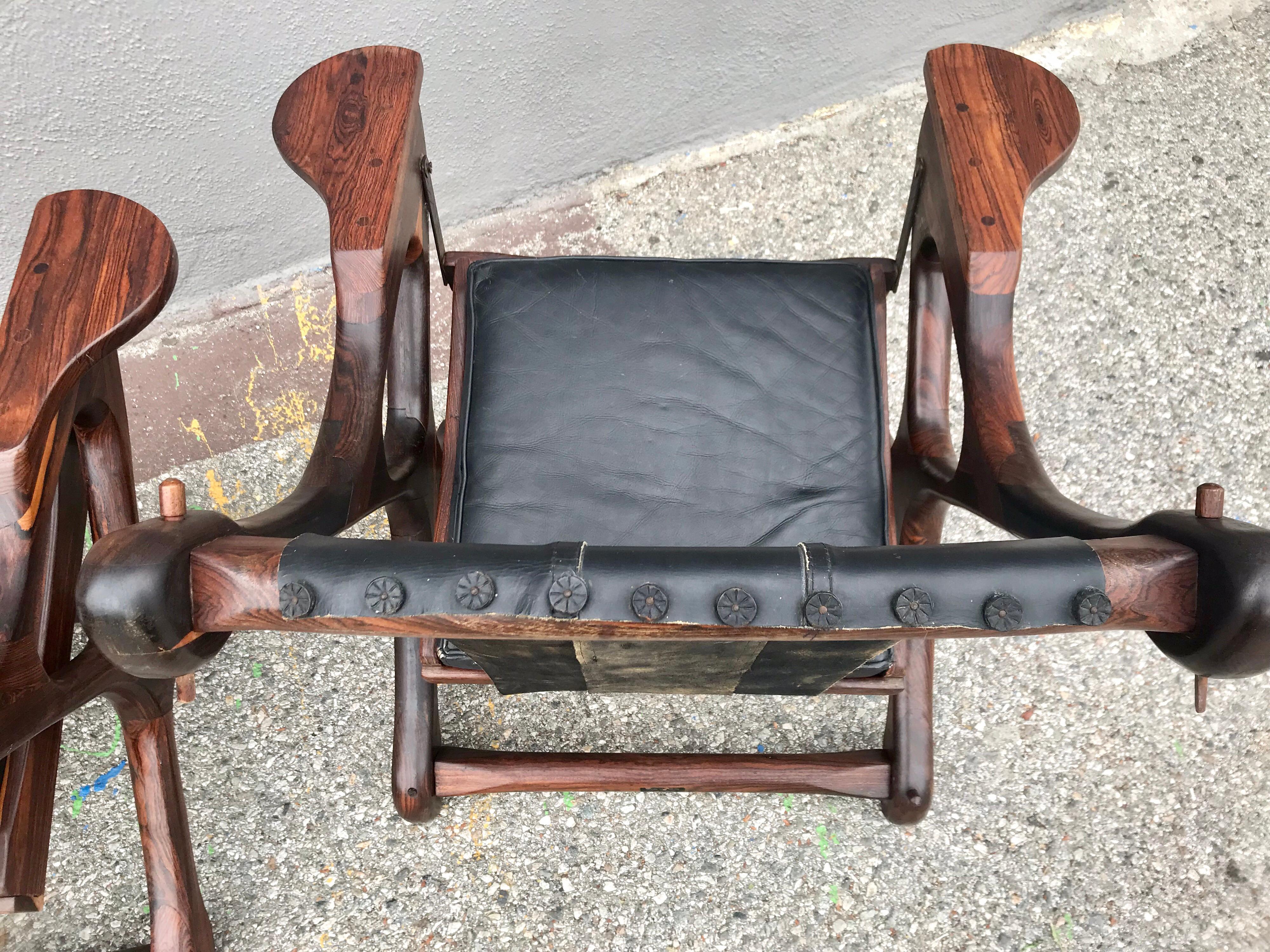 Woodwork Don Shoemaker Leather and Wood 'Swing' Chairs, 20th Century