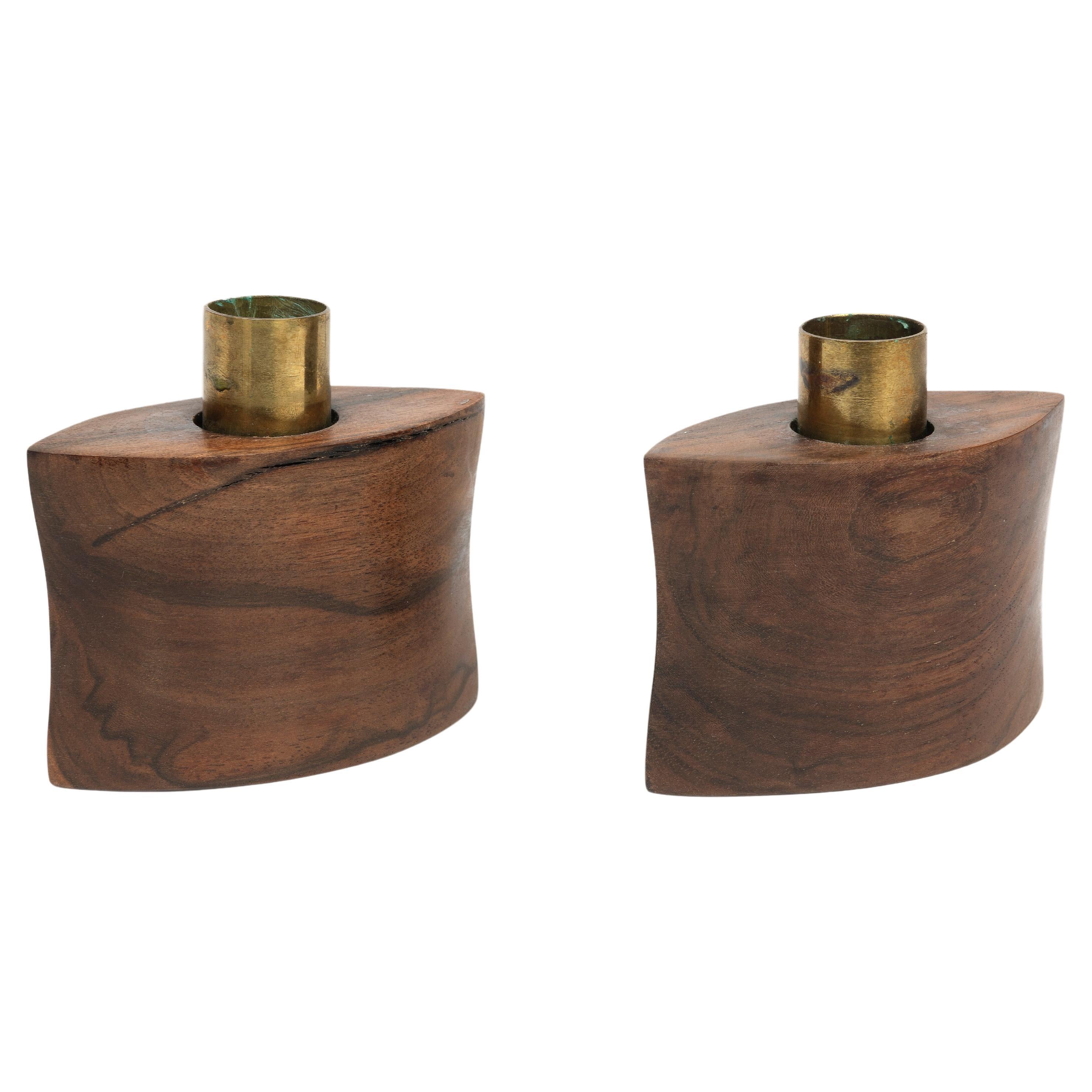 Don Shoemaker wood and brass candleholders