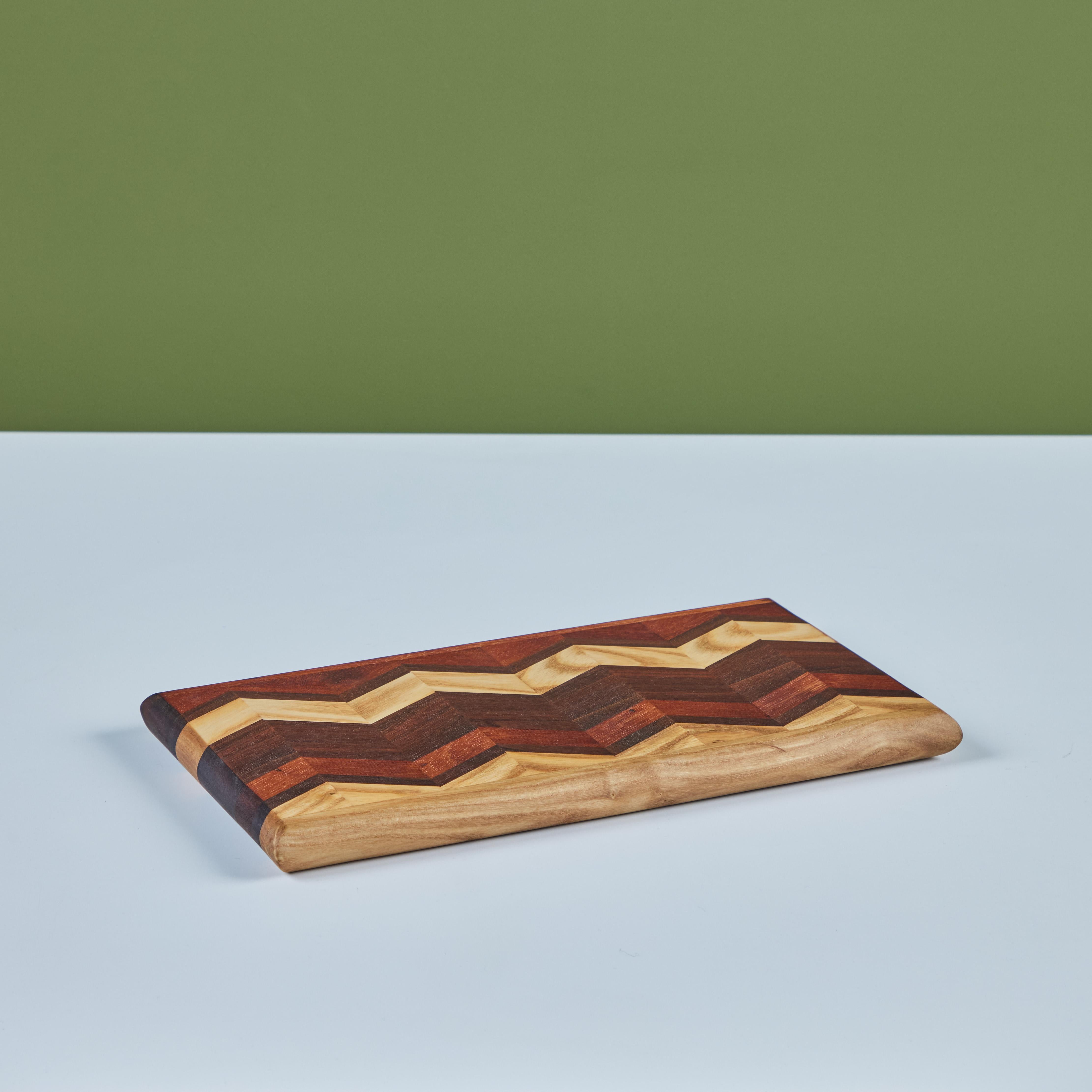 Mexican Don Shoemaker Wood Inlaid Chevron Pattern Cutting Board for Señal For Sale
