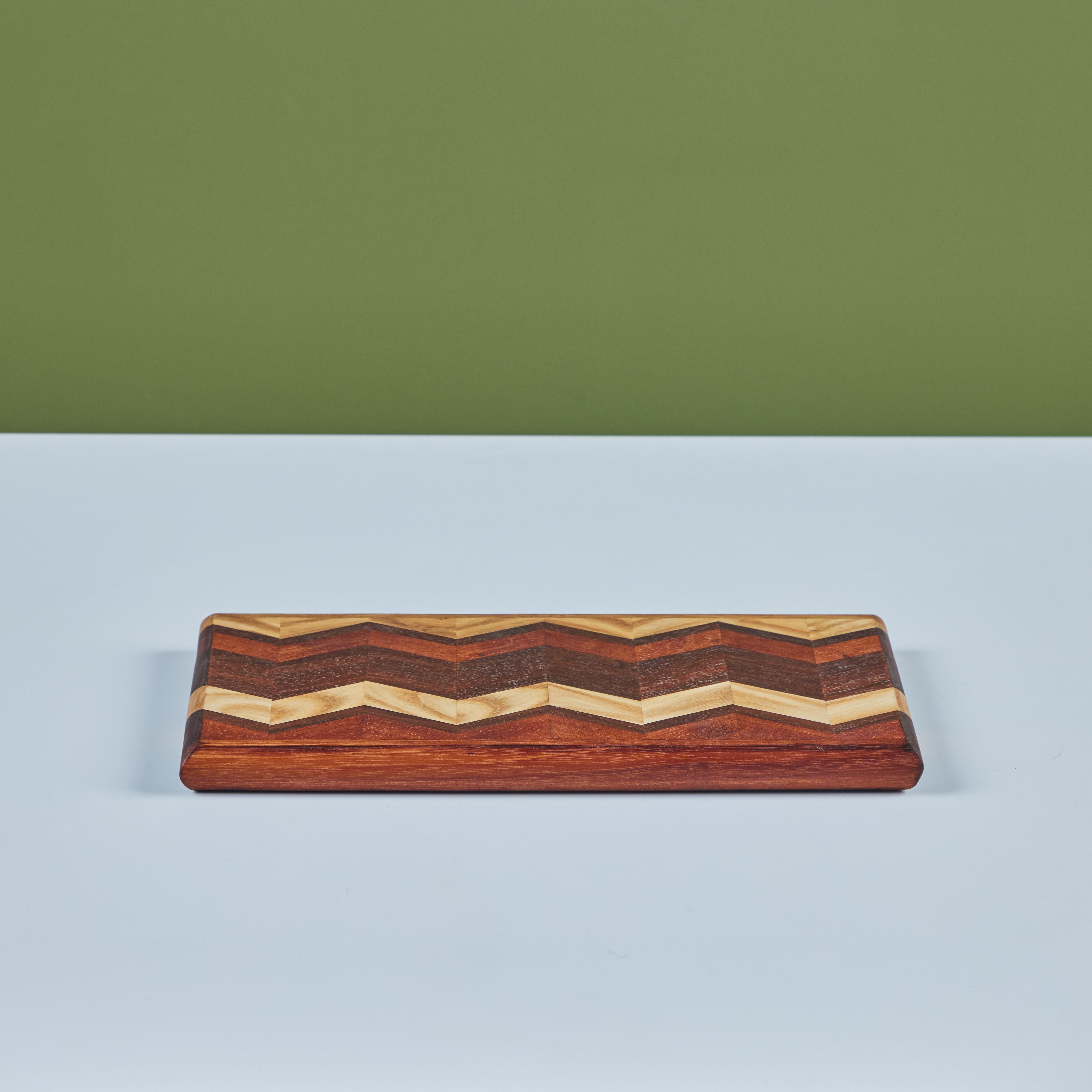 Don Shoemaker Wood Inlaid Chevron Pattern Cutting Board for Señal In Excellent Condition For Sale In Los Angeles, CA