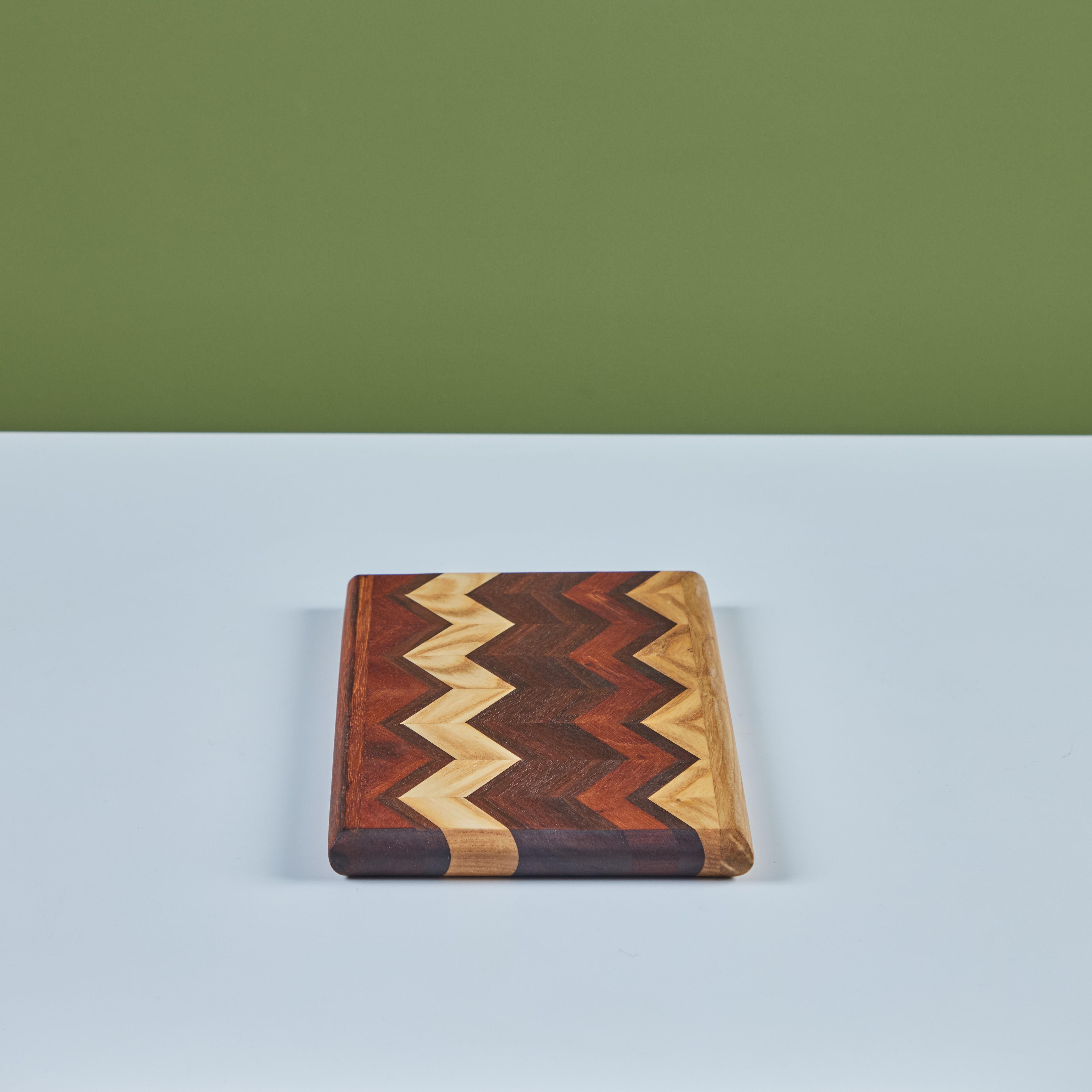 20th Century Don Shoemaker Wood Inlaid Chevron Pattern Cutting Board for Señal For Sale