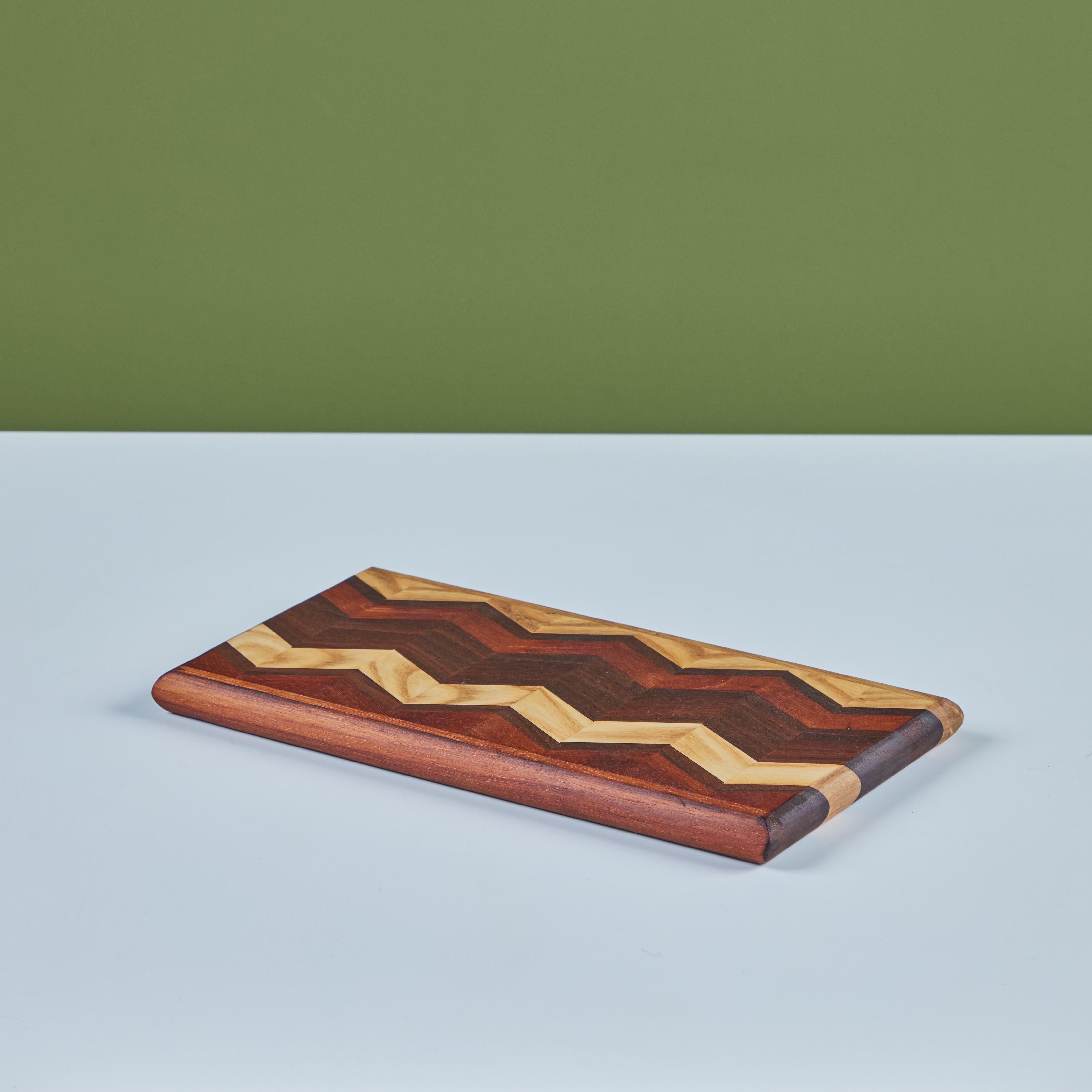 20th Century Don Shoemaker Wood Inlaid Chevron Pattern Cutting Board for Señal For Sale