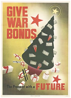 Original Give War Bonds, the Present with a Future Vintage WWII poster