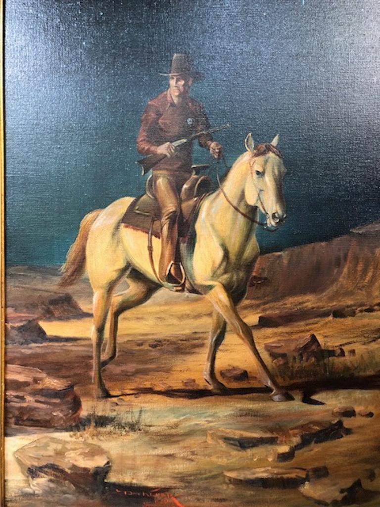 Texas painter. Was famous for depiction of wild life and country scenes.

“Cowboy on a Horse”

Oil on canvas, signed lower left.

Measures: 24