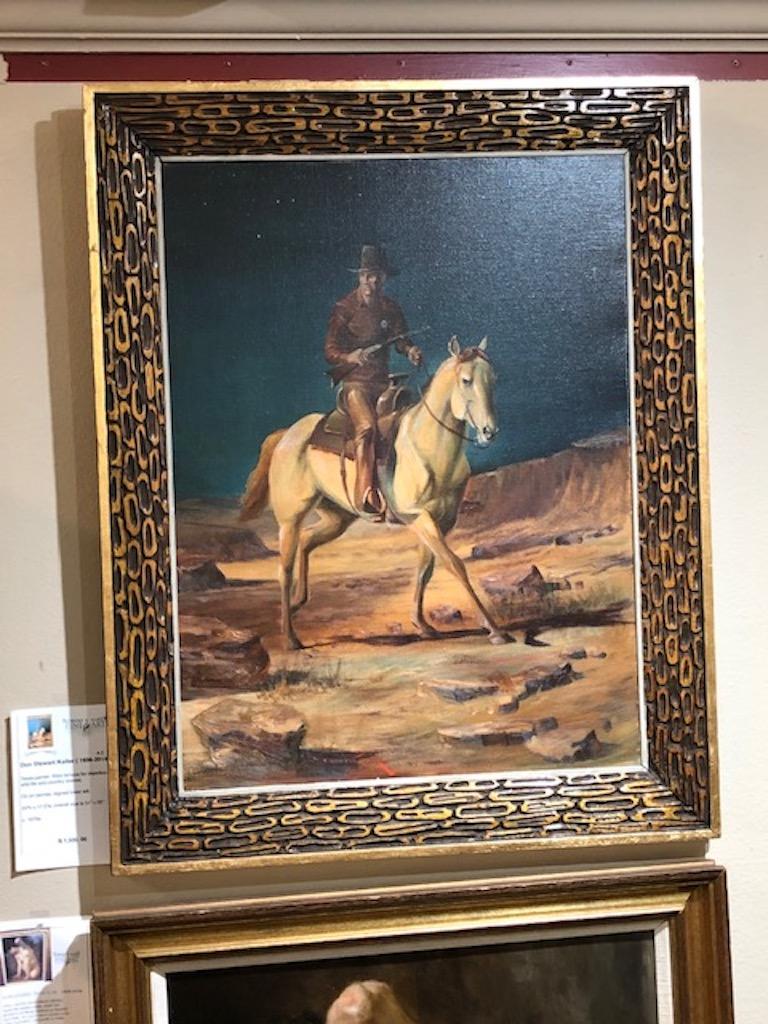 Texas painter. Was famous for depiction of wild life and country scenes.

“Cowboy on a Horse”

Oil on canvas, signed lower left,

circa 1970s.

Measures: 24