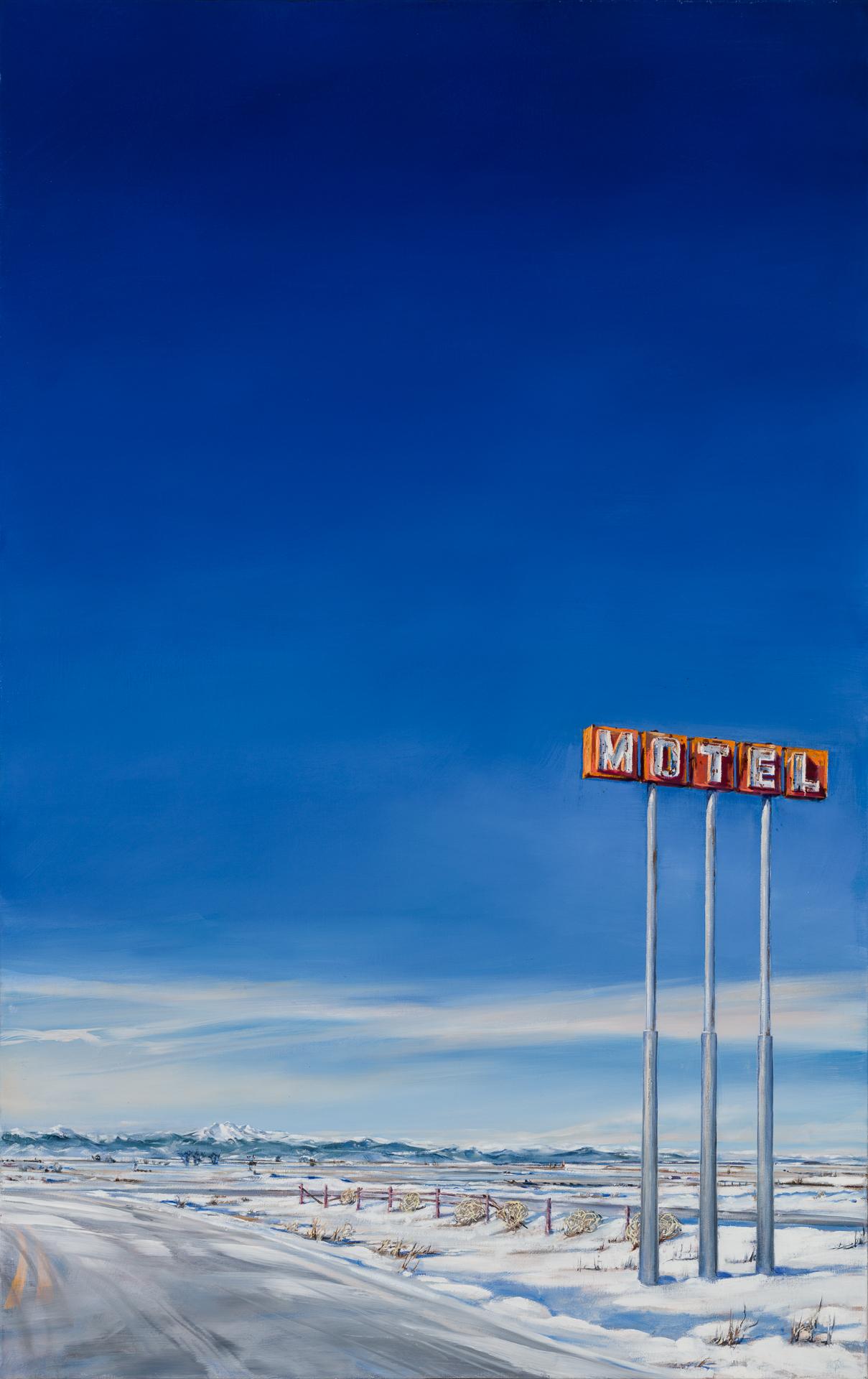 "No Gas, No Lodging, Hwy 76, Roggen, CO" (2024), Westernlandschaft Ölgemälde