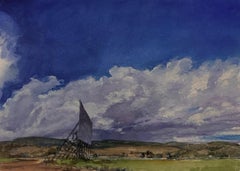 "Paonia Drive-In" (2024), paysage occidental peint à l'aquarelle sur papier Arches