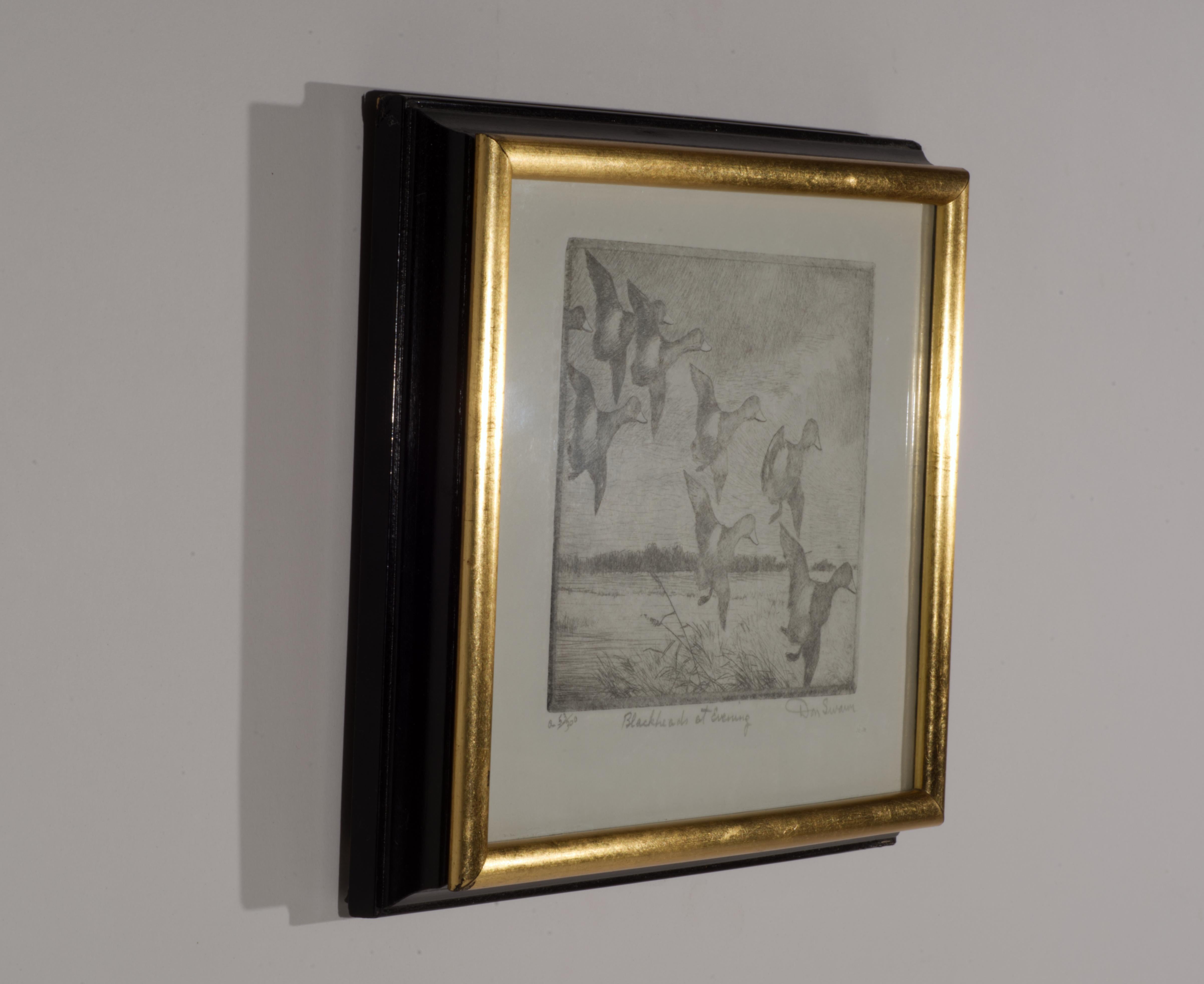 Don Swann Original Etching Blackheads at Evening 53/300, Framed In Good Condition For Sale In Clifton Springs, NY